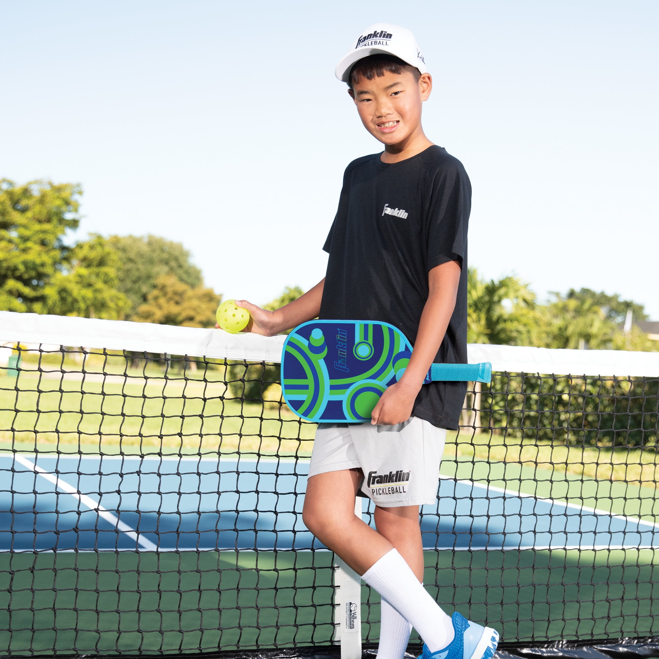 Franklin Sports Kids Pickleball Paddle, Junior Series Lightweight Racket for Youth Players (Blue, 15.7 in x 7.8 in) mfdy0