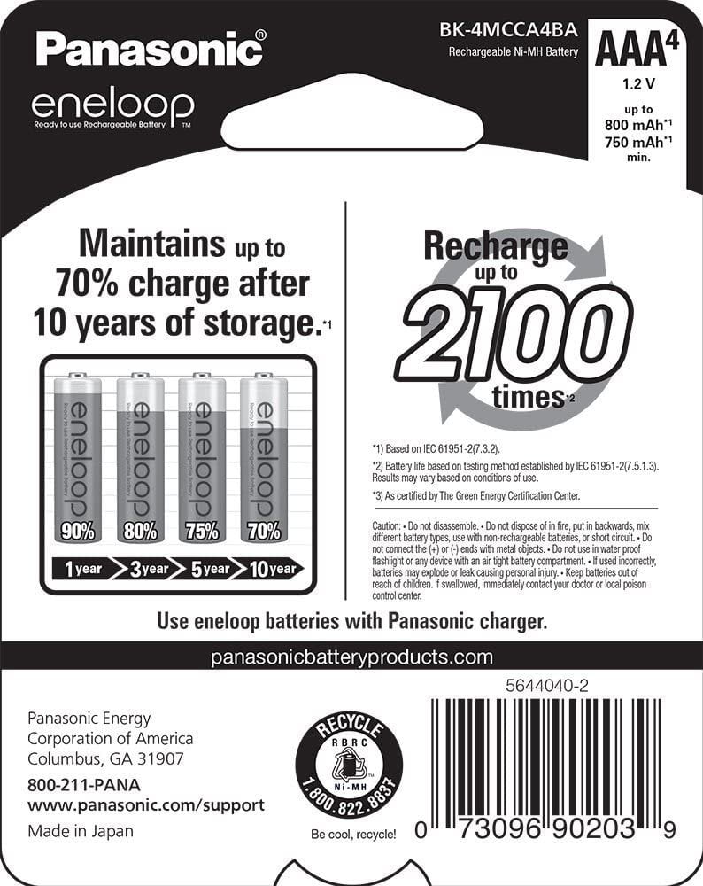 eneloop AAA Ni-MH Rechargeable Batteries, Pre-Charged Long-Lasting Power (4 Pack) ymnhf