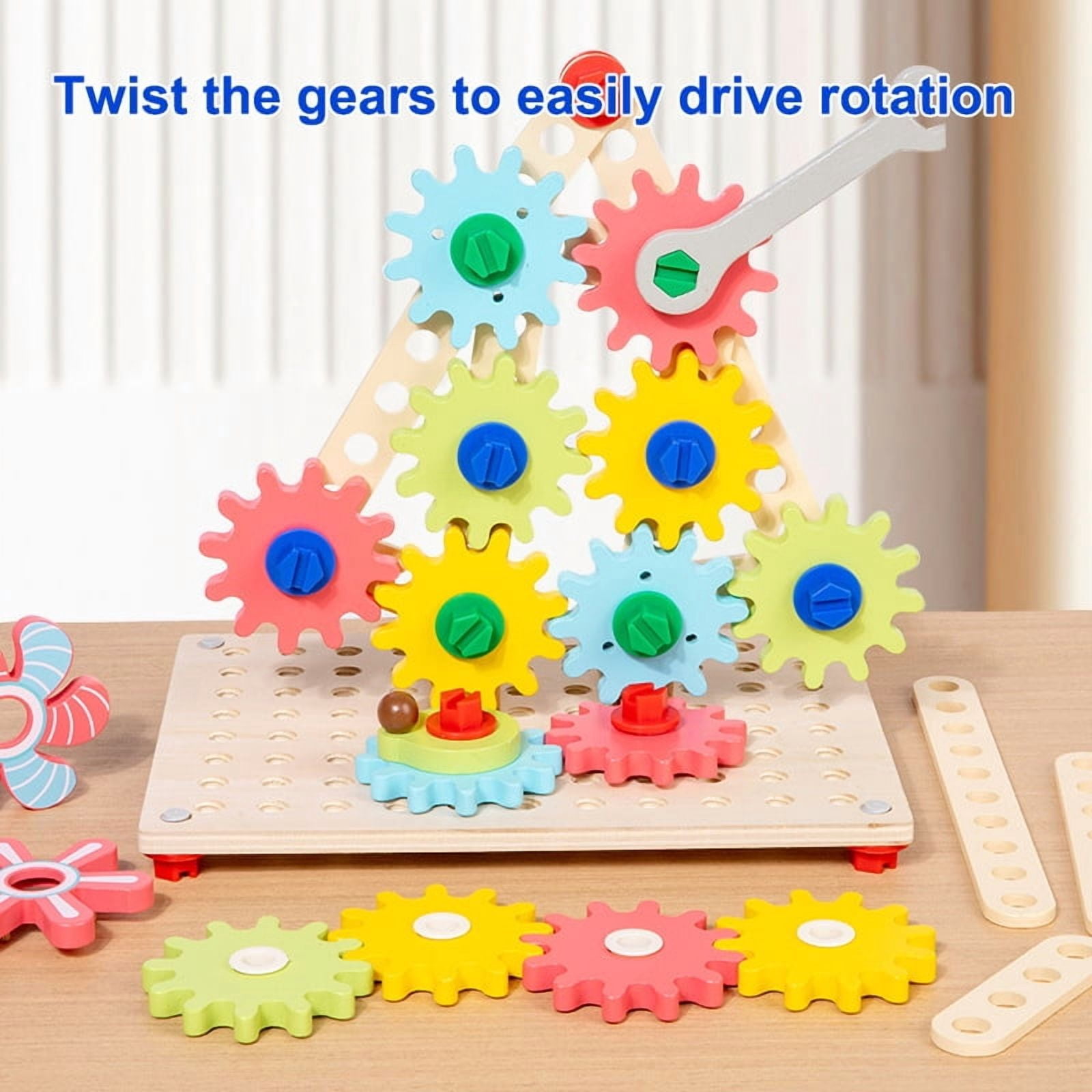 Agelkvoy Wooden Nut & Gear Building Blocks, 3D STEM Construction Puzzle Set, Educational Engineering Toy for Kids (Multicolor, 1 Set) elldh