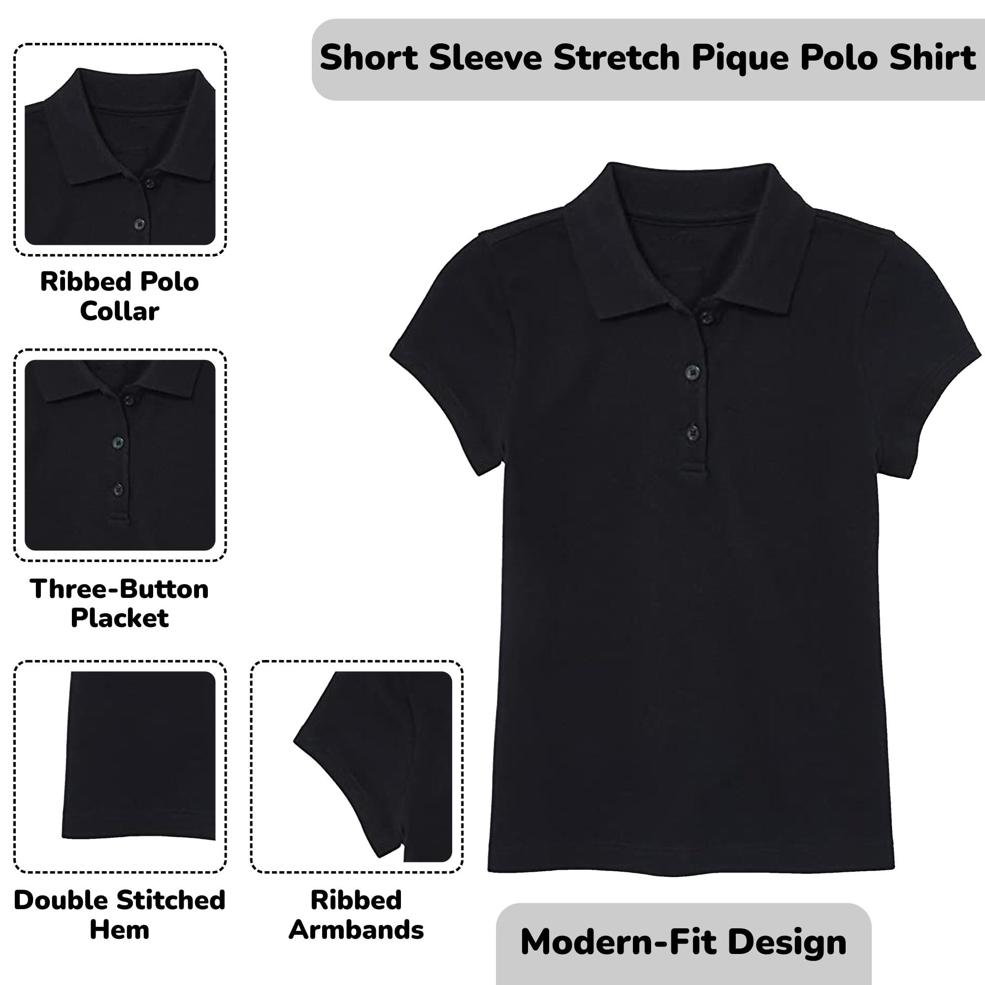 Galaxy by Harvic Girls Short Sleeve Stretch Pique Polo Shirt School Uniform (5-Pack, Black, Size 4-20) p4eg8