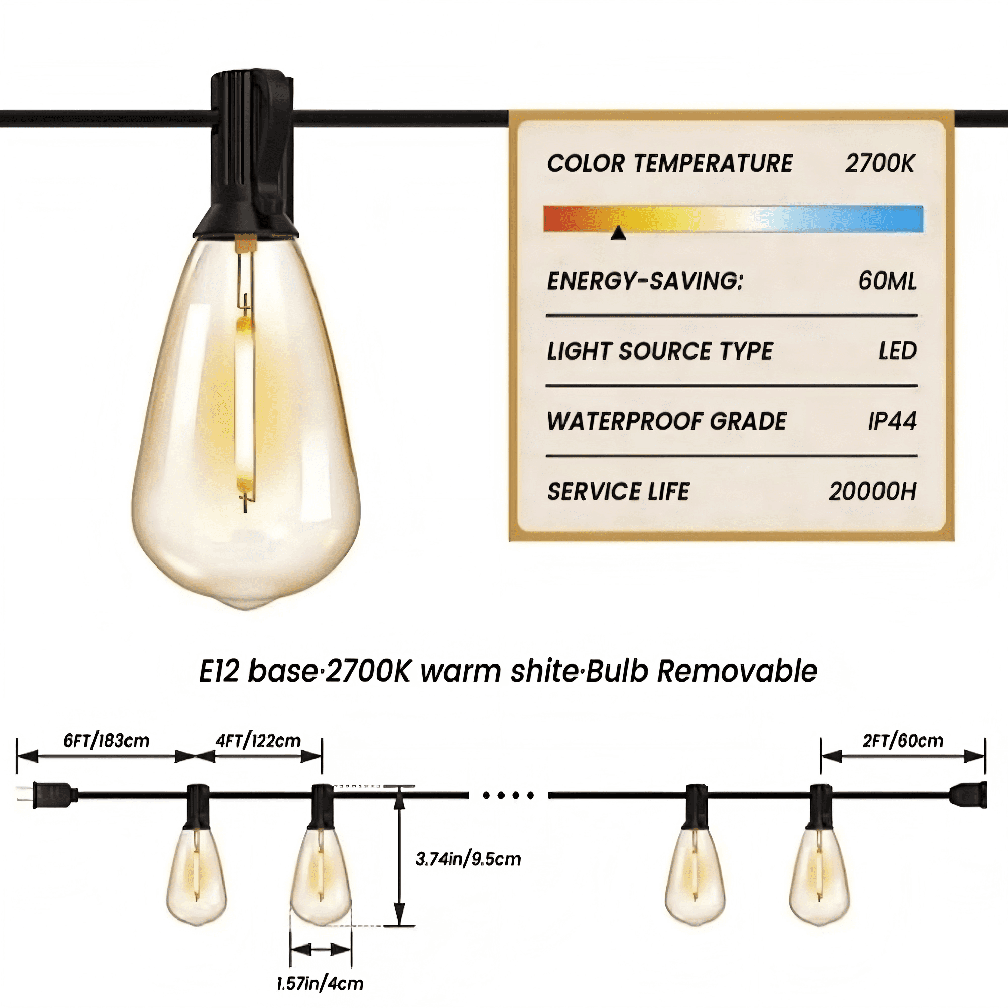 Volivo Solar Outdoor String Lights, Shatterproof Patio Lighting with 24 Vintage Edison Bulbs (Warm White, 100 ft) 3je2q