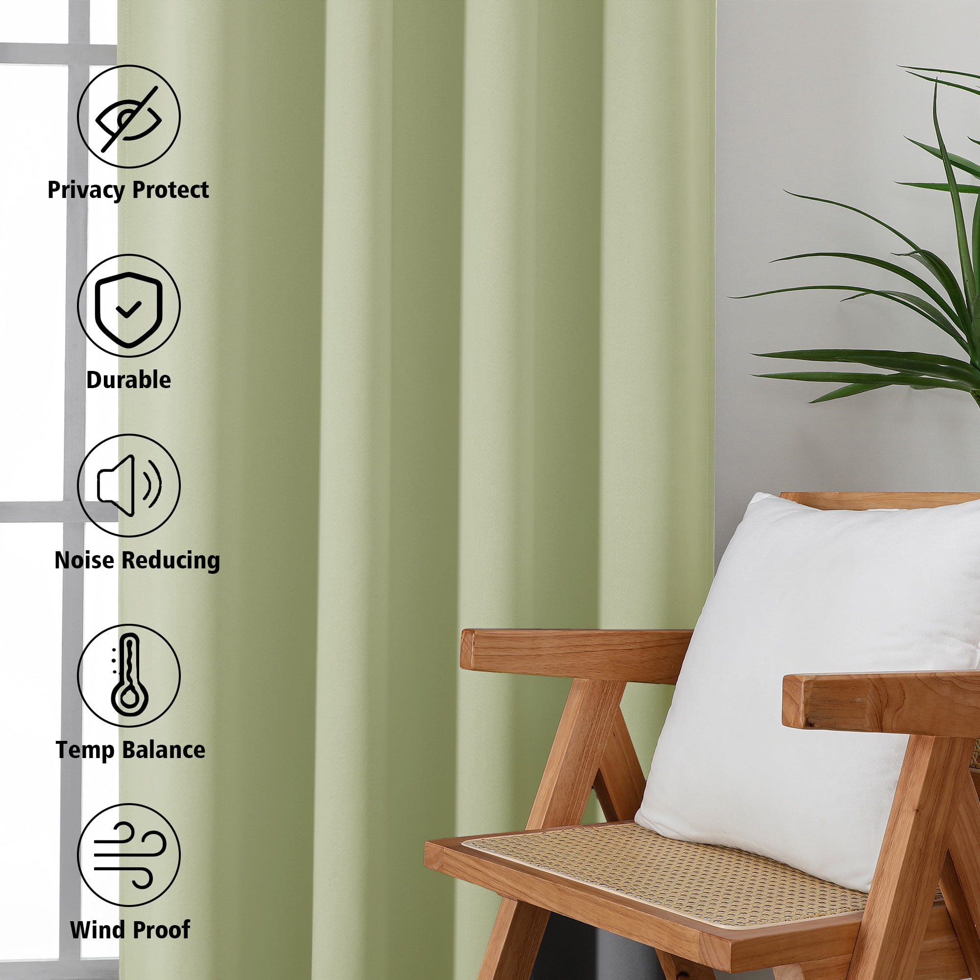 MKHILL Aether Thermal Insulated Blackout Curtains, Room Darkening Window Drapes for Bedroom and Living Room (Light Green, 40 in W x 54 in L, 2 Panels) 6gnxg