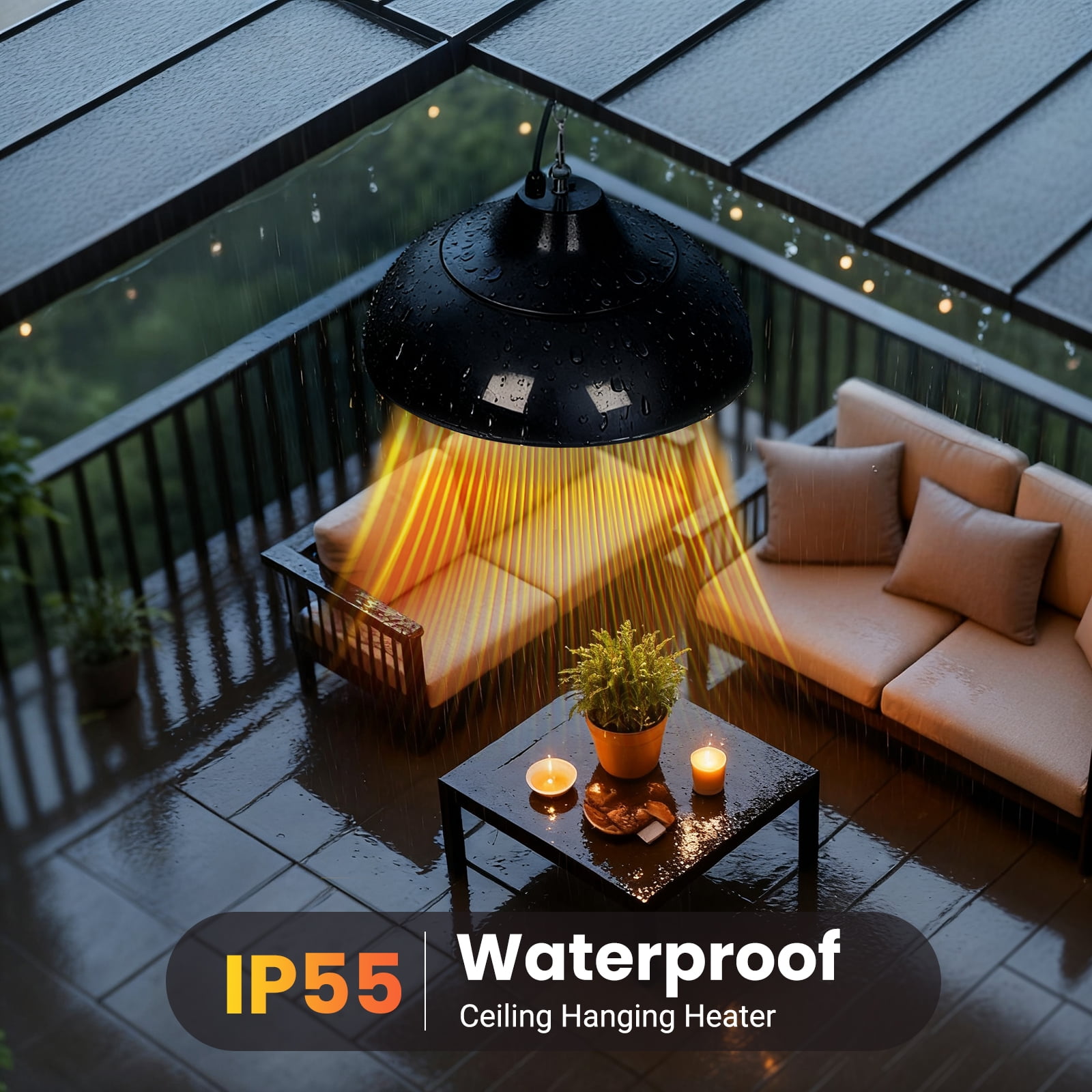 Advwin Electric Hanging Patio Heater, Ceiling Mounted Outdoor Space Heater with 3 Adjustable Heat Modes (1500W) yoqct