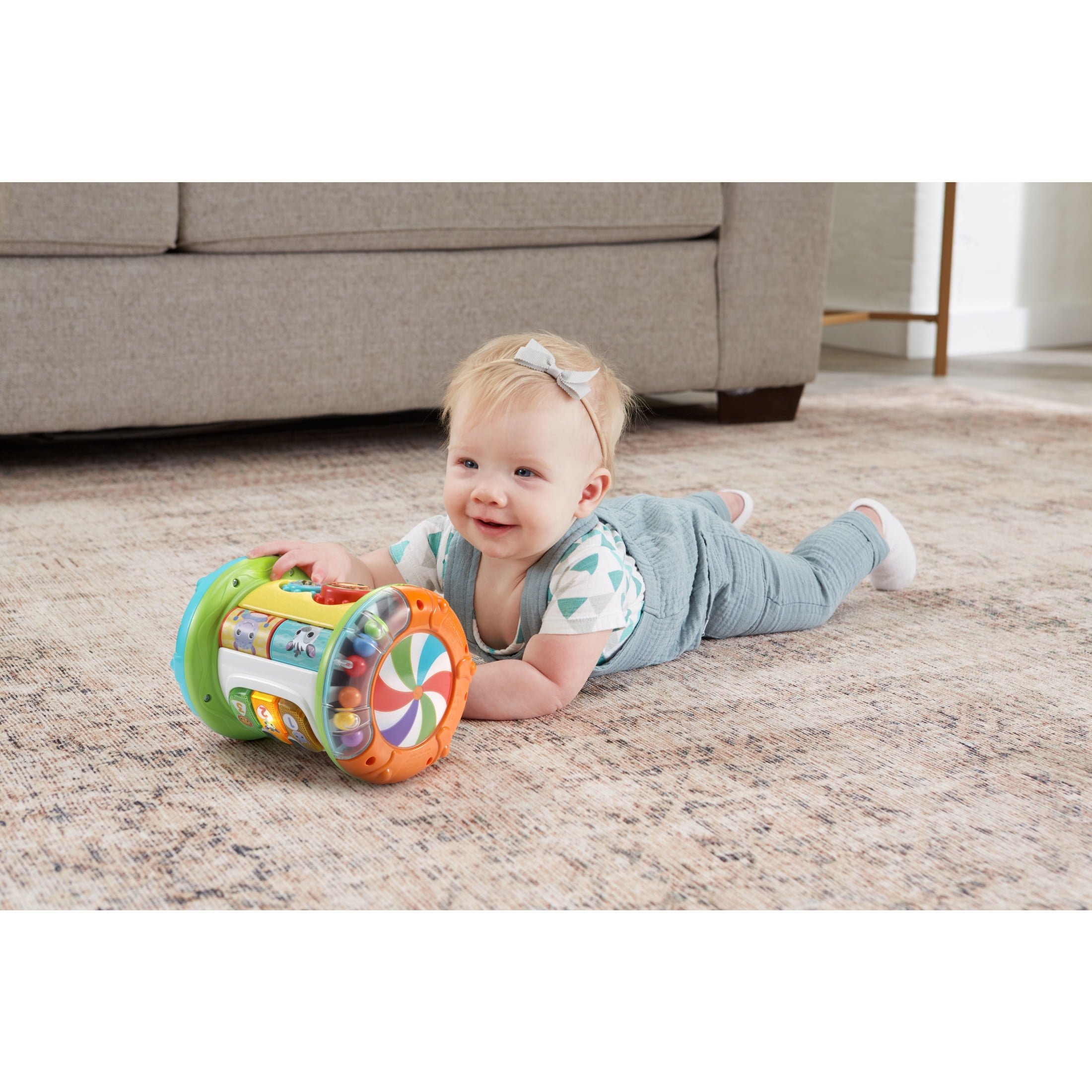 VTech Baby 2-in-1 Roll & Discover Roller Drum Interactive Learning Toy (Multi-Color, 1 Unit) 5ec5z