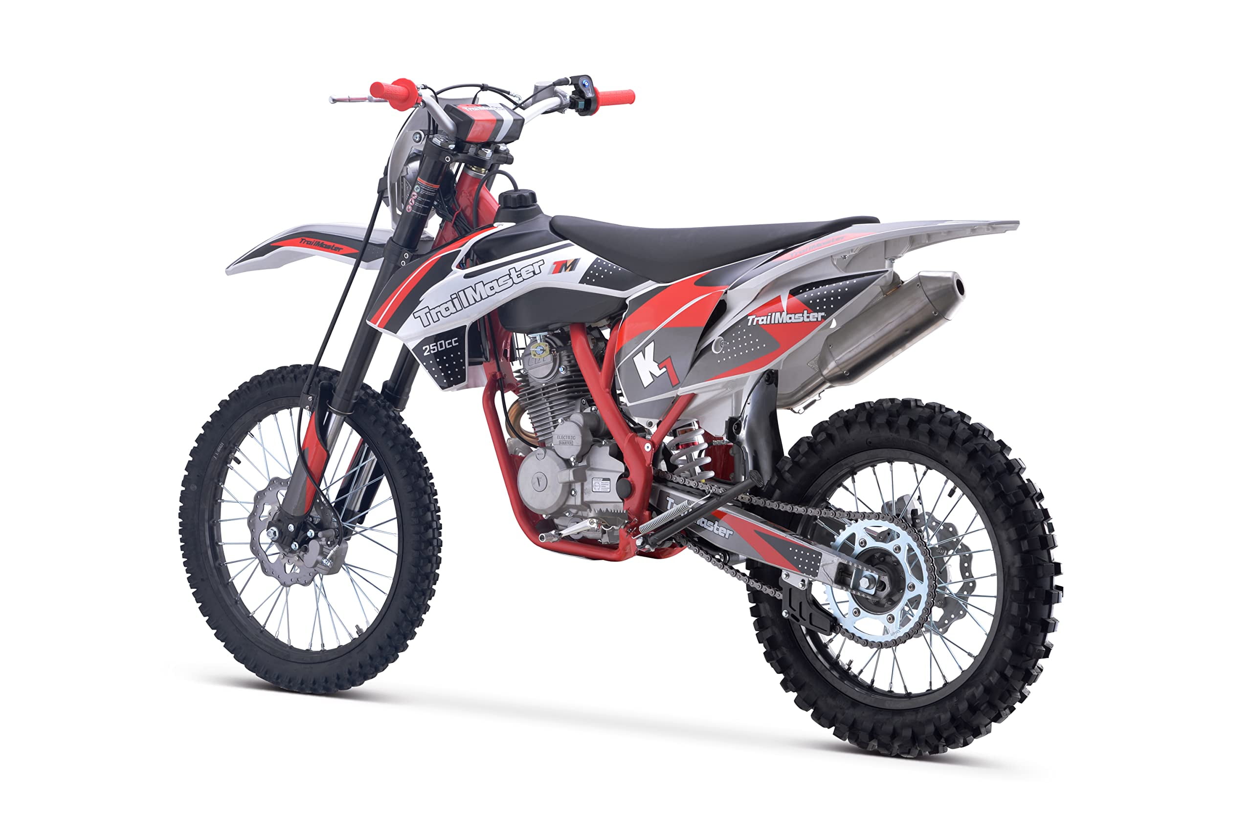 Trailmaster TM33 250cc Dirt Bike Off-Road Motorcycle with LED Headlight and Manual 5-Speed Transmission (Red, 37 in Seat Height) 1fgdp