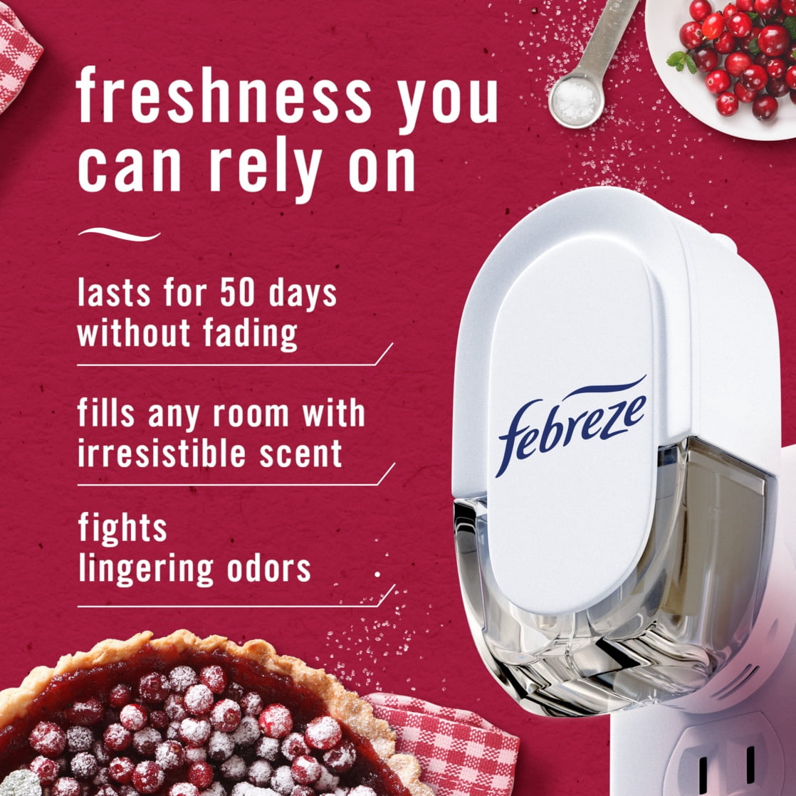 Febreze Fade Defy PLUG Air Freshener Scented Oil Refill, Cranberry Crumble, (2 Refills) gku0s