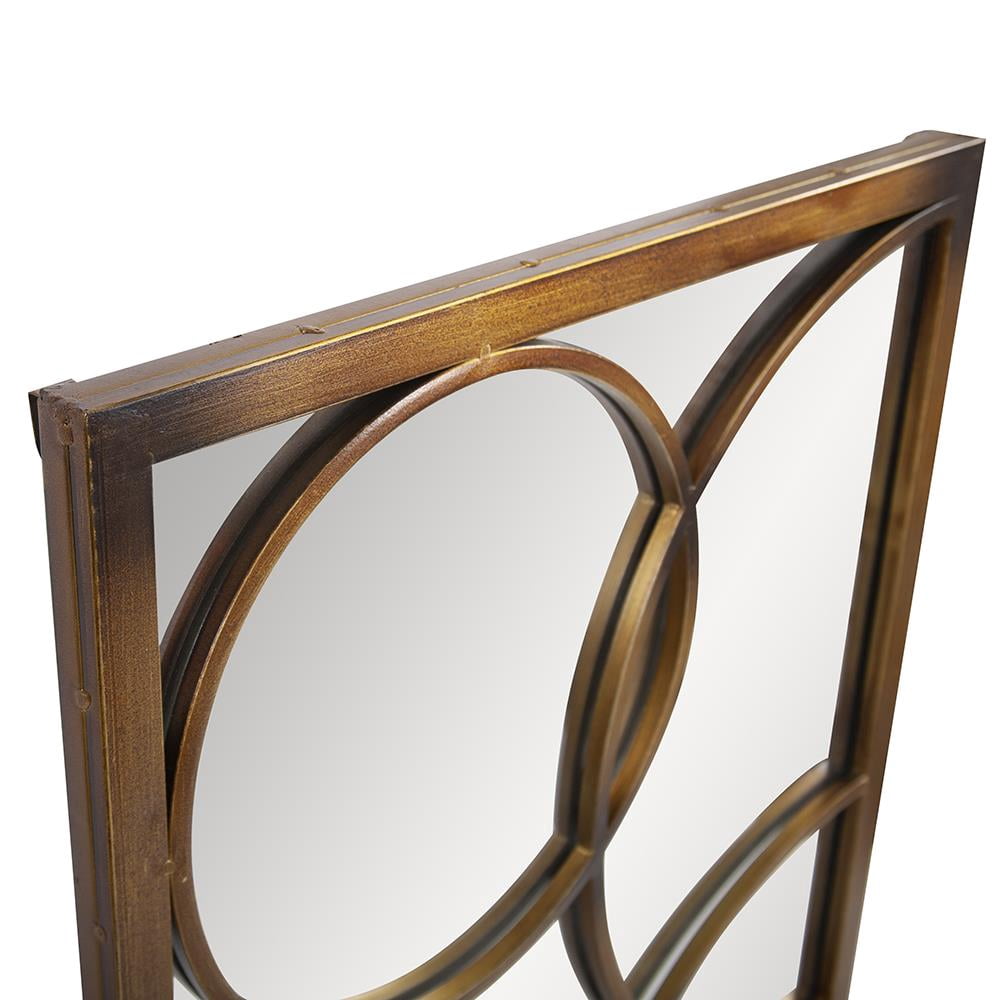 Tyler Dillion Rectangular Metal Wall Mirror with Circular Overlays (Brushed Bronze, 24 in x 36 in) zy413