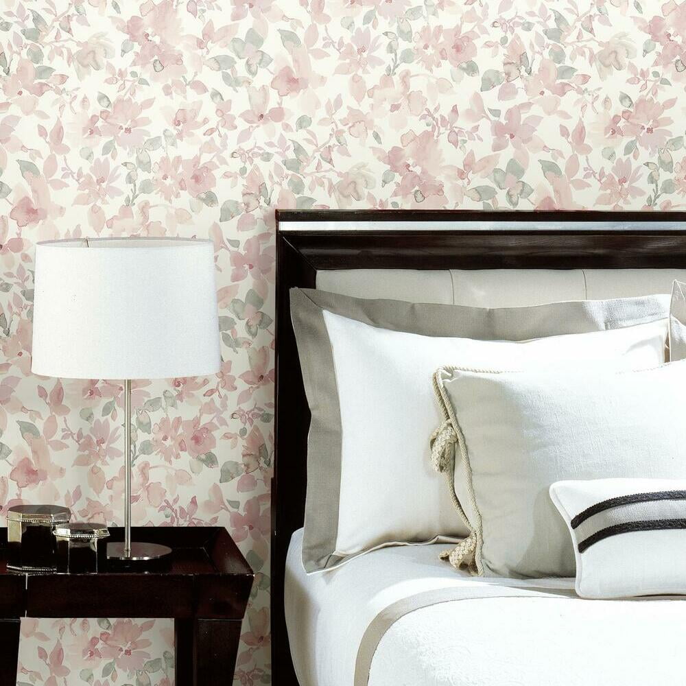 RoomMates Floral Peel and Stick Wallpaper, Removable Self-Adhesive Wall Decor (Light Pink, 28.18 sq ft) 01qoa