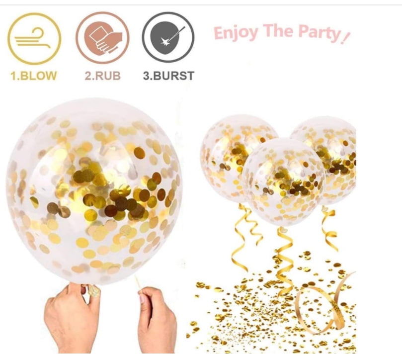 Kebile Gold Confetti Latex Balloons, Premium Party Decorations for Weddings and Birthdays (Clear/Gold, 50 Count, 12 in) jibl1