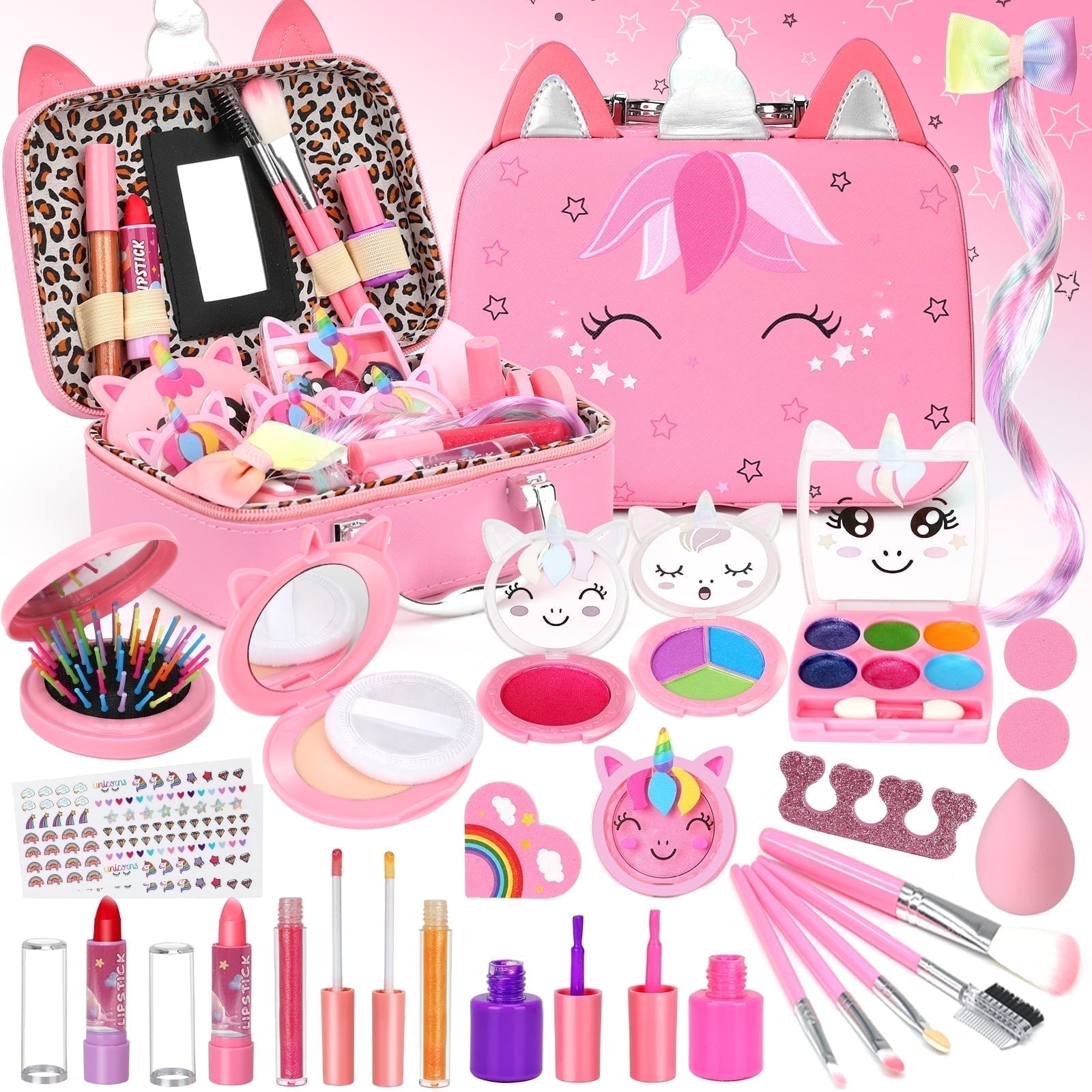 Sendida Washable Kids Makeup Set for Pretend Play and Dress Up (Pink, 26 Piece Set) owi93
