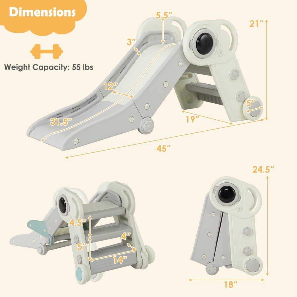 Barara King 2-in-1 Toddler Slide and Climber Playset (Gray, 48 in x 24 in x 30 in) j634i