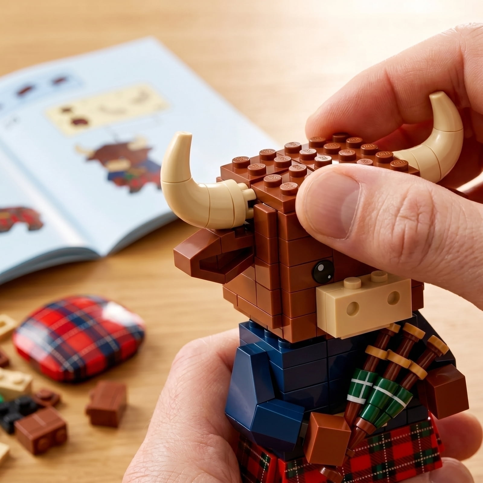 YGUO Highland Cow Building Blocks Set, Creative Scottish Animal Brick Model for Home Office Decor (241 Pieces, 4.8 in Height) lo5y0