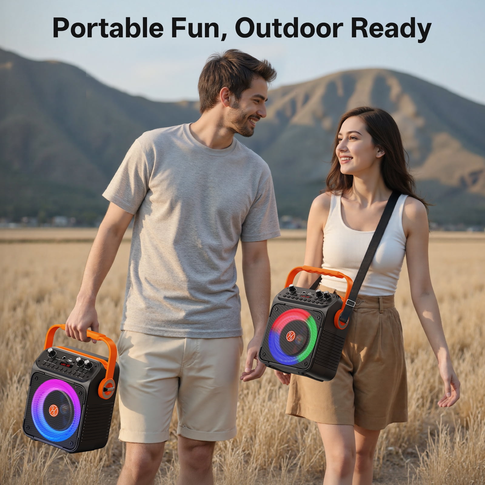 JAUYXIAN Portable Karaoke Machine with 2 Wireless Microphones, Bluetooth Speaker and LED Party Lights (Black, 4.6 lb) jkp9a