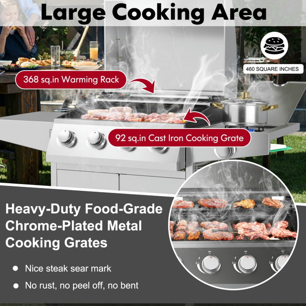 Aimee Lii 5-Burner Propane Gas Grill with Side Burner and Prep Tables (Silver, 516 sq in) 3b6cr