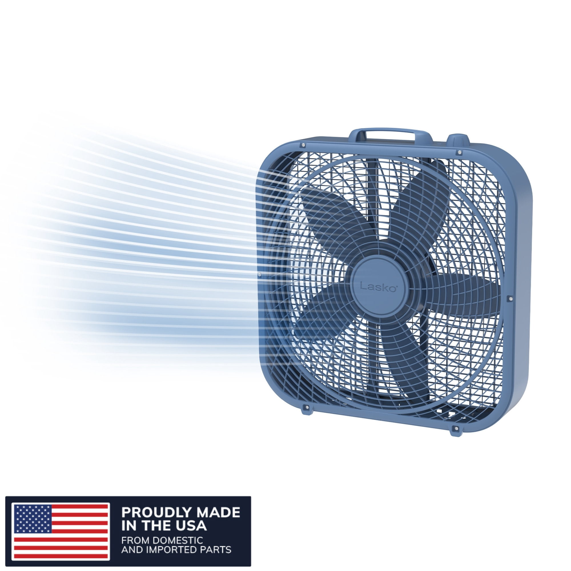 Lasko 20 in Cool Colors Classic Box Fan, Portable Floor or Window Cooling Fan with 3 Speeds (Laguna Blue, 20 in) f4r3m