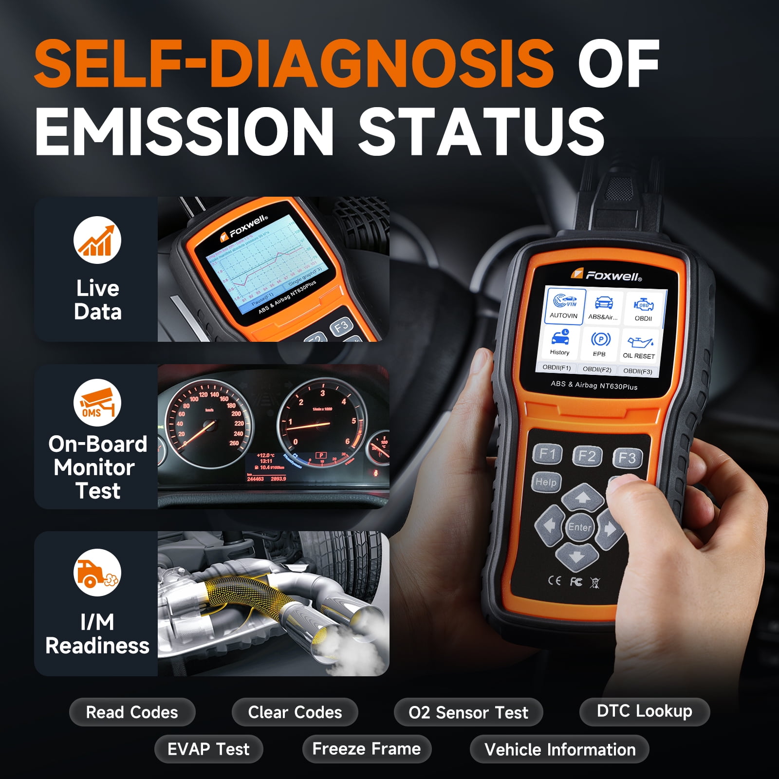 Foxwell NT630 Plus Bidirectional OBD2 Scanner Diagnostic Tool for ABS SRS SAS (Orange) dx4wt - Image 3