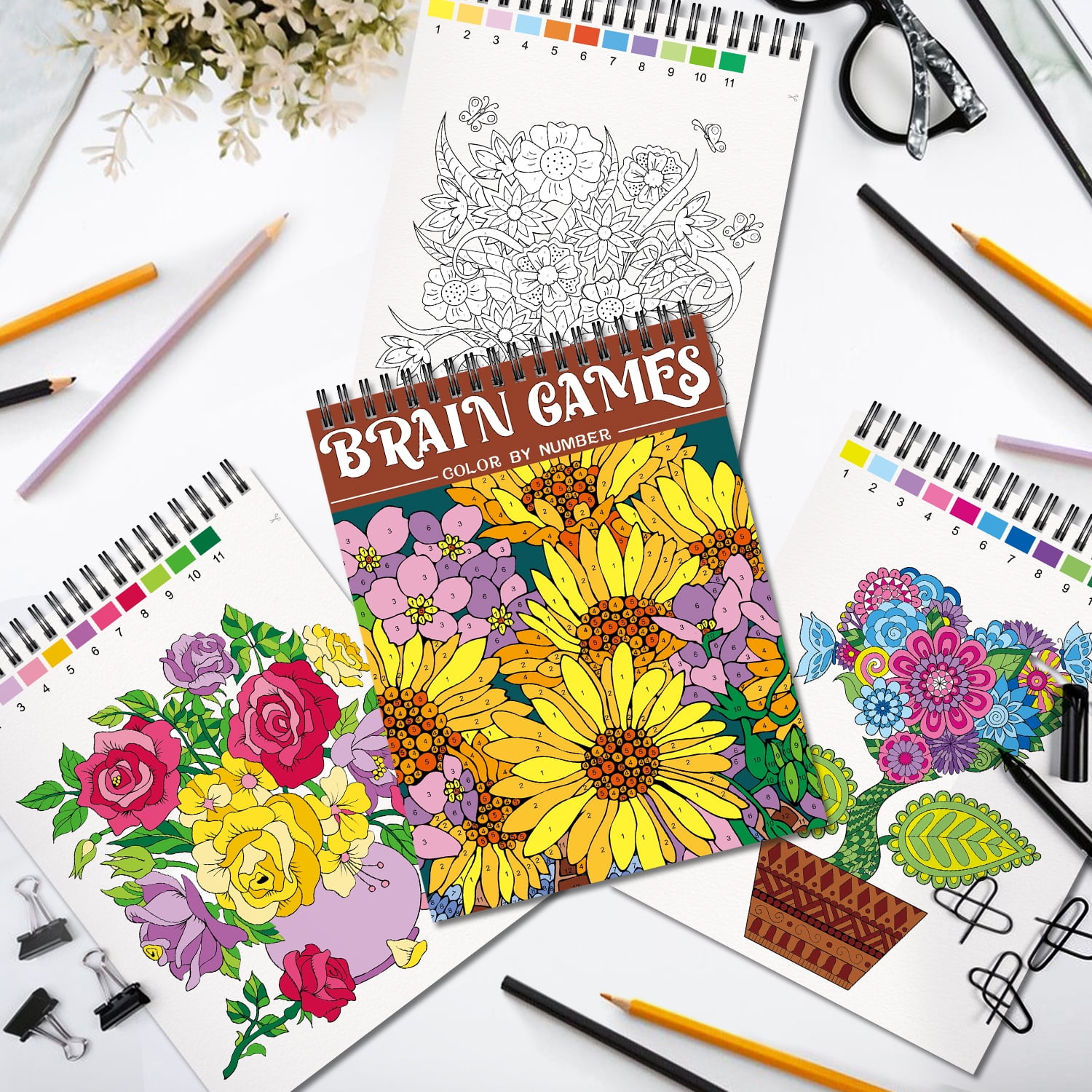 Kalysky Adult Coloring Books Set, Stress-Relieving Nature and Animal Designs (3 Pack, 25 in x 11 in) 5pyd7