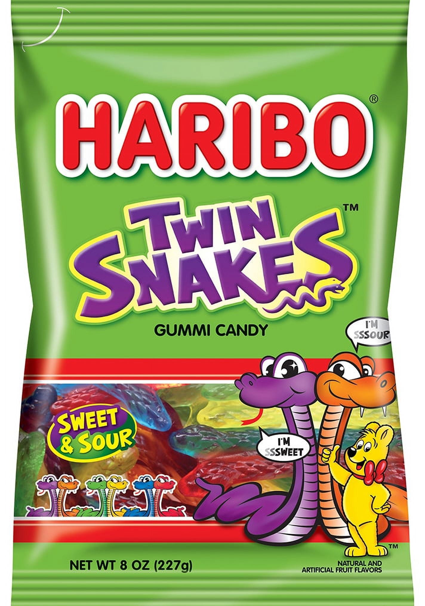 HARIBO Twin Snakes Gummies Sweet and Sour Assorted Fruit Flavors (8 oz) taqzf