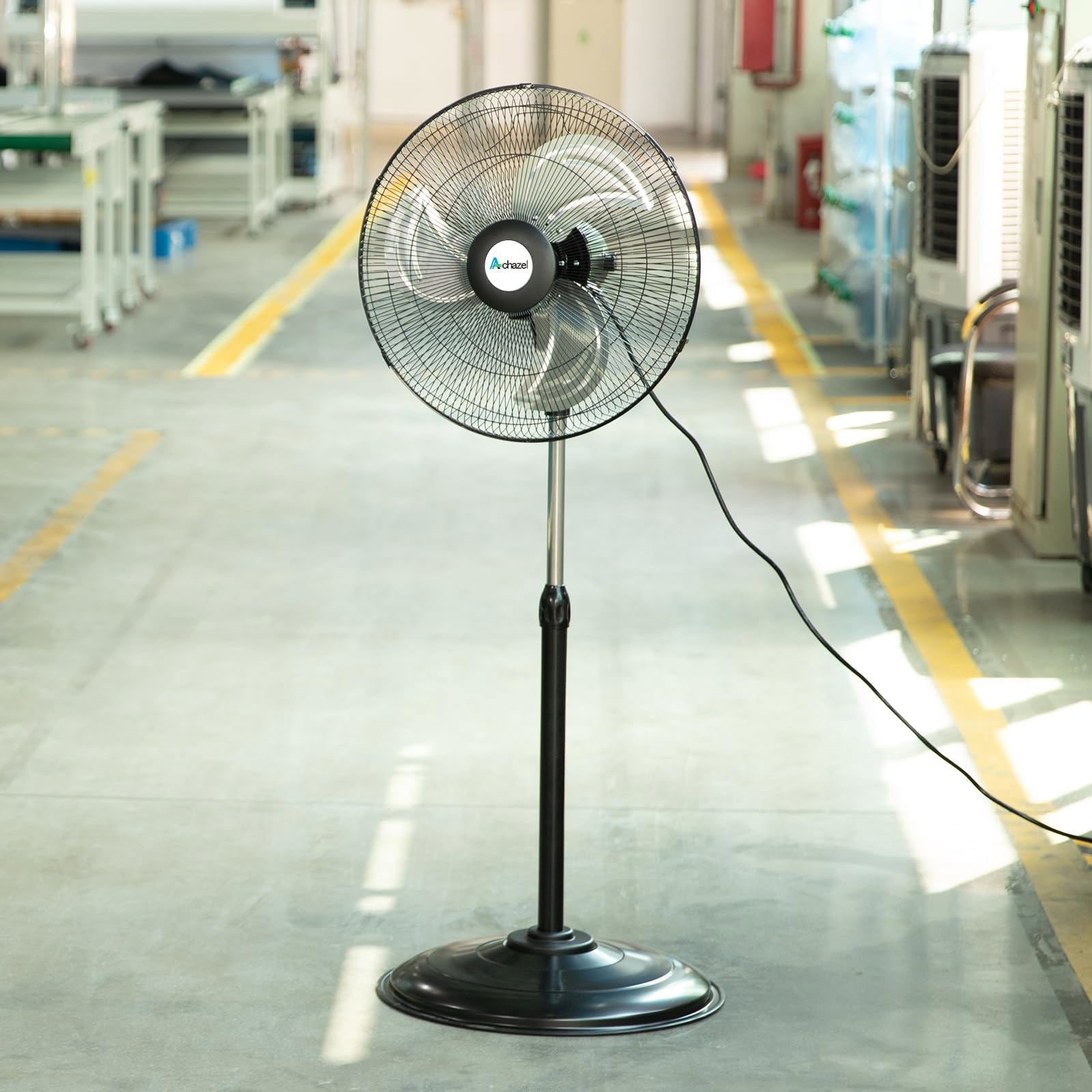 Achazel 18 in Oscillating Pedestal Fan, 3-Speed Heavy-Duty Industrial Standing Fan with Adjustable Height (Black, 18 in) 7sa2h