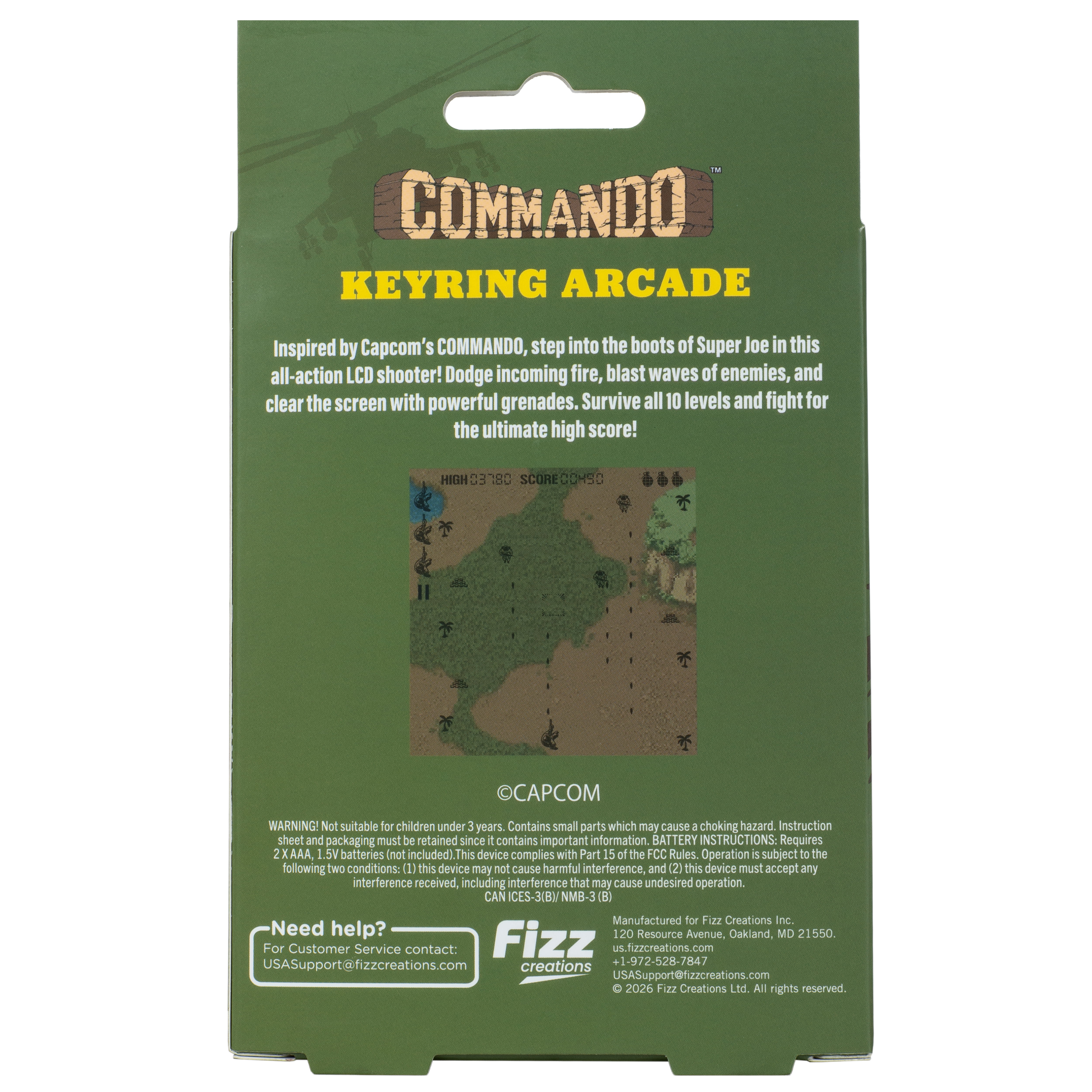 Fizz Creations Commando Keyring Arcade Handheld Game (Green, 3 in) vekfv