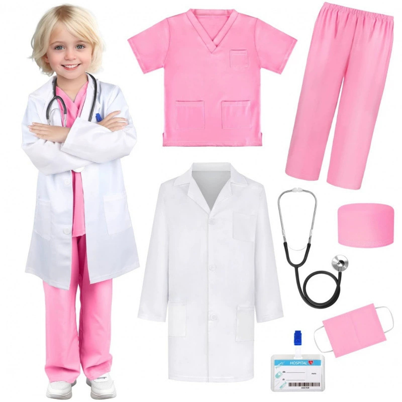 MEZZALL Children Lab Coat Doctor Play Dress Up Outfit (White, 4-5Y) k1vnn