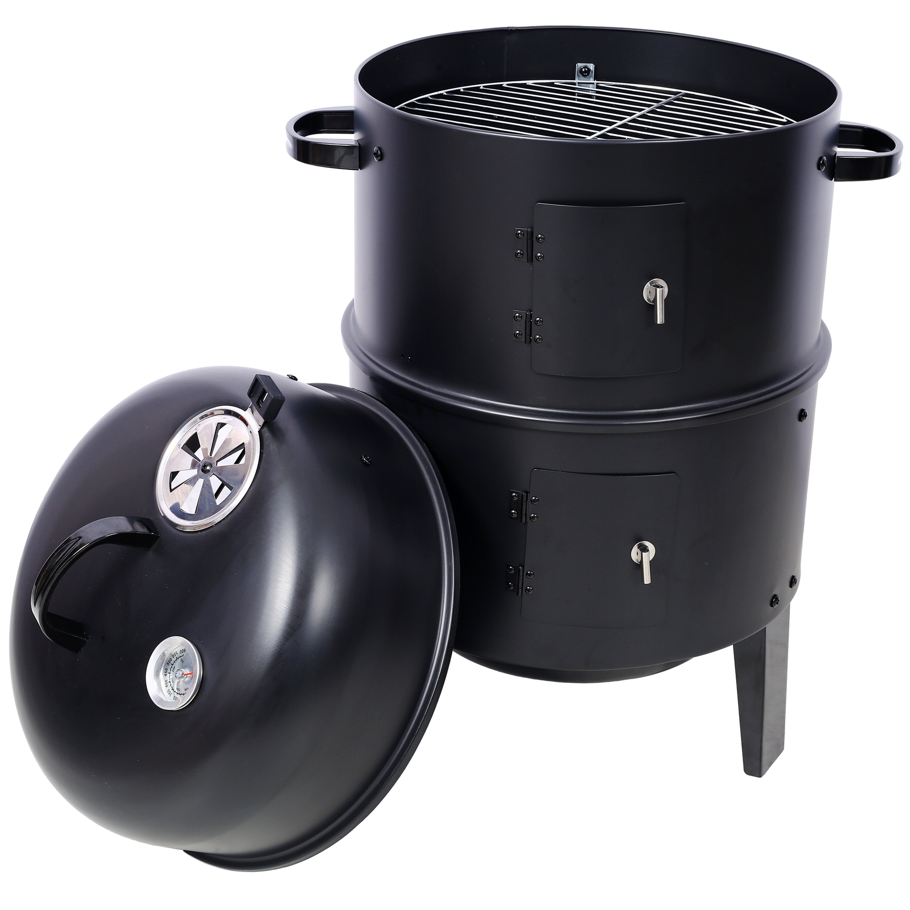 PuppyCheer 16 in Charcoal Smoker Grill, Portable Vertical Wood Smoker for Backyard BBQ (Black, 32.6 in Height) ftcu0