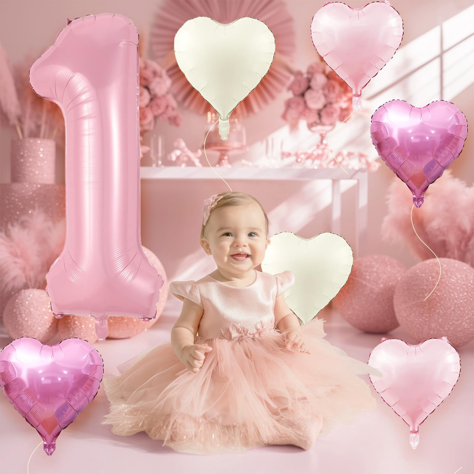 Biapian Number 5 Balloon Set for Birthday Party Decorations (Pink, 40 in Number Balloon with 18 in Heart Balloons) w24vt