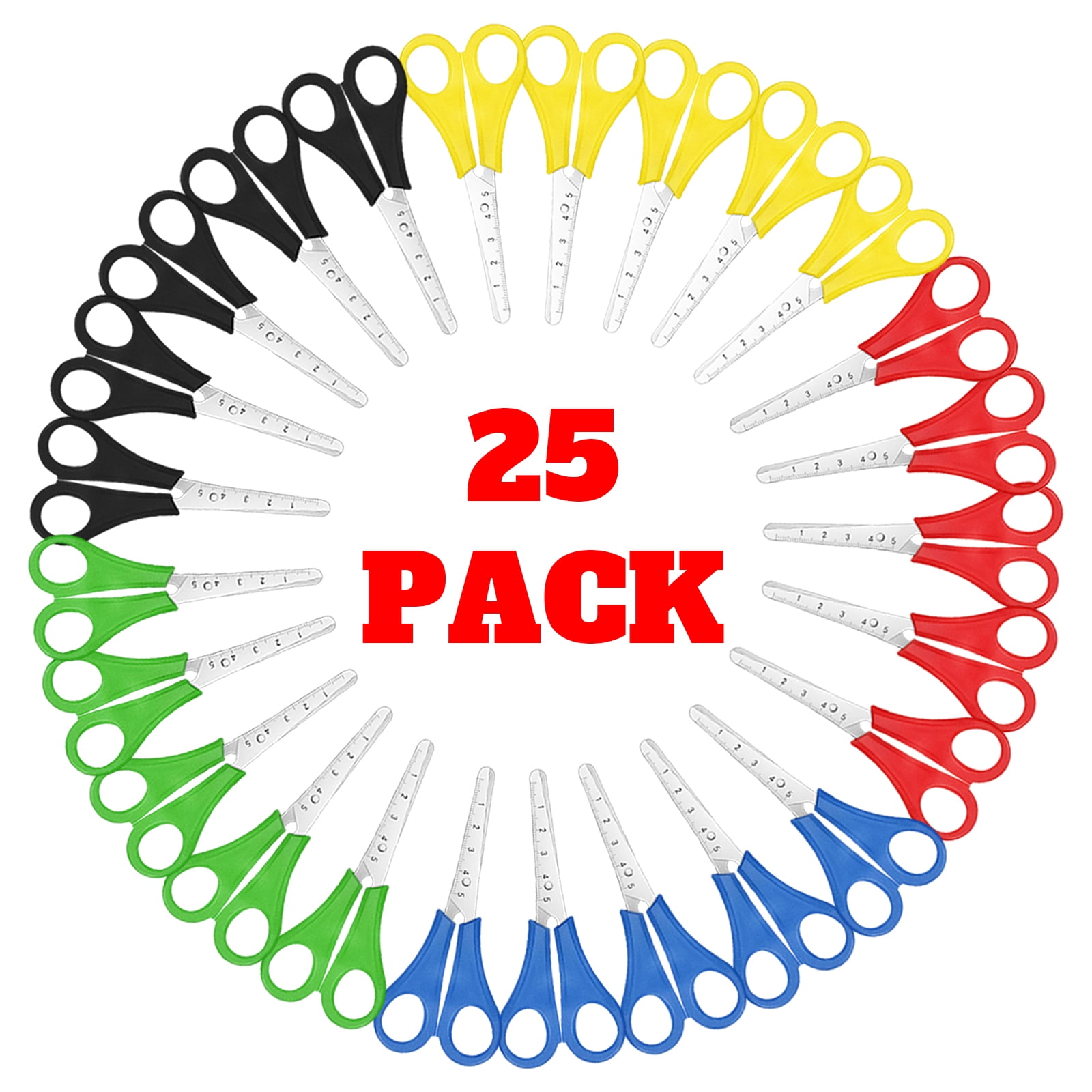 AGCAN Safety Scissors Bulk Pack, Blunt Tip Crafting Scissors with Measuring Scale (Assorted Colors, 25 Pack, 5 in) m0osu