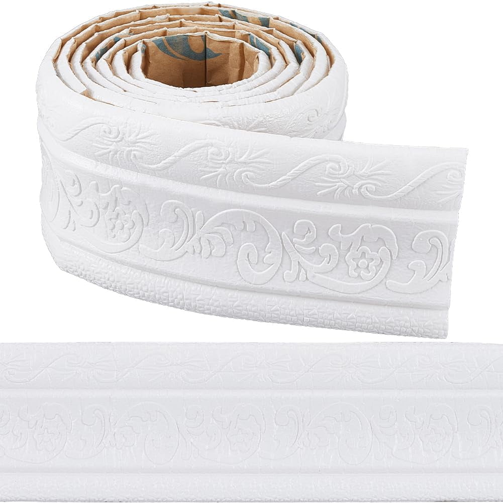 Generic Crown Molding Peel and Stick Flexible Foam Trim 3D Decorative Wall Border (White, 88.6 in x 3.14 in) fhhul