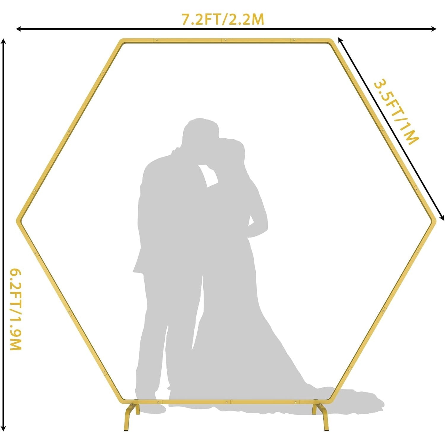 BTY KA Hexagon Wedding Arch Stand, Metal Balloon Arch Frame for Party Decorations (Gold, 7.2 x 6.2 ft) dshgt