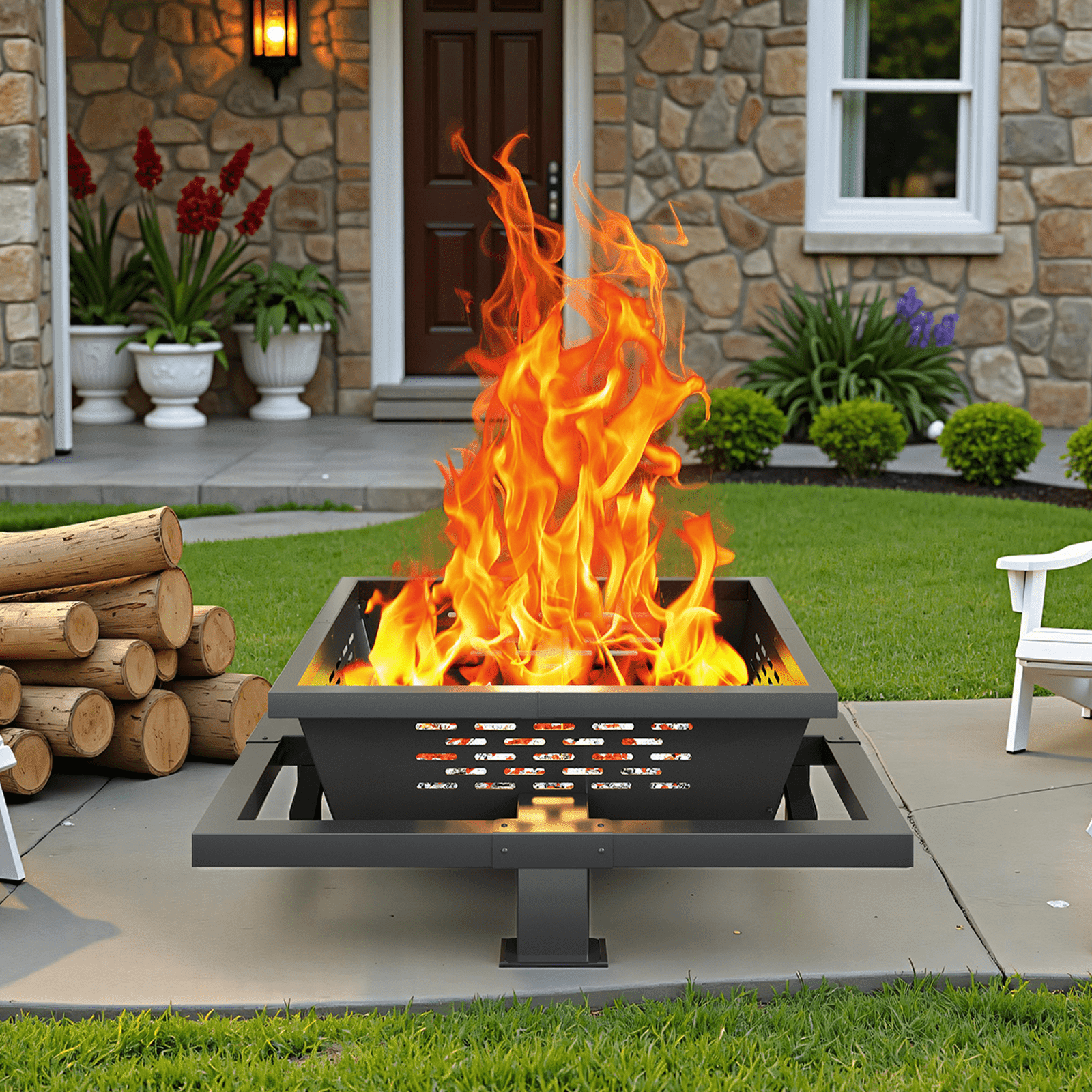 Auhilence Square Wood Burning Fire Pit for Outdoor Patio and Backyard (Black, 36 in) m1gdv