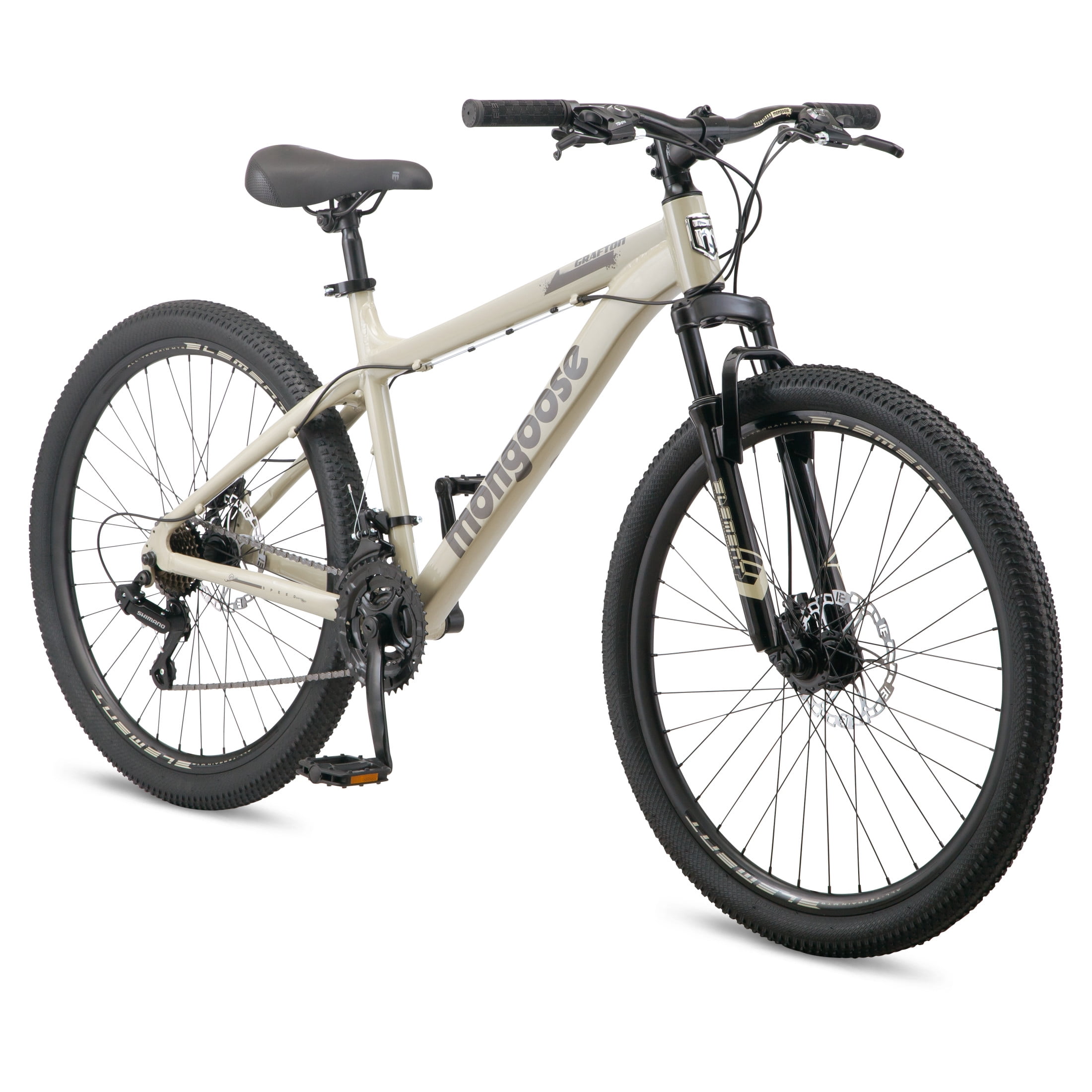 Mongoose Grafton Mountain Bike, 21-Speed Hardtail, Rugged Off-Road Performance (Tan, 26 in Wheel) f592m