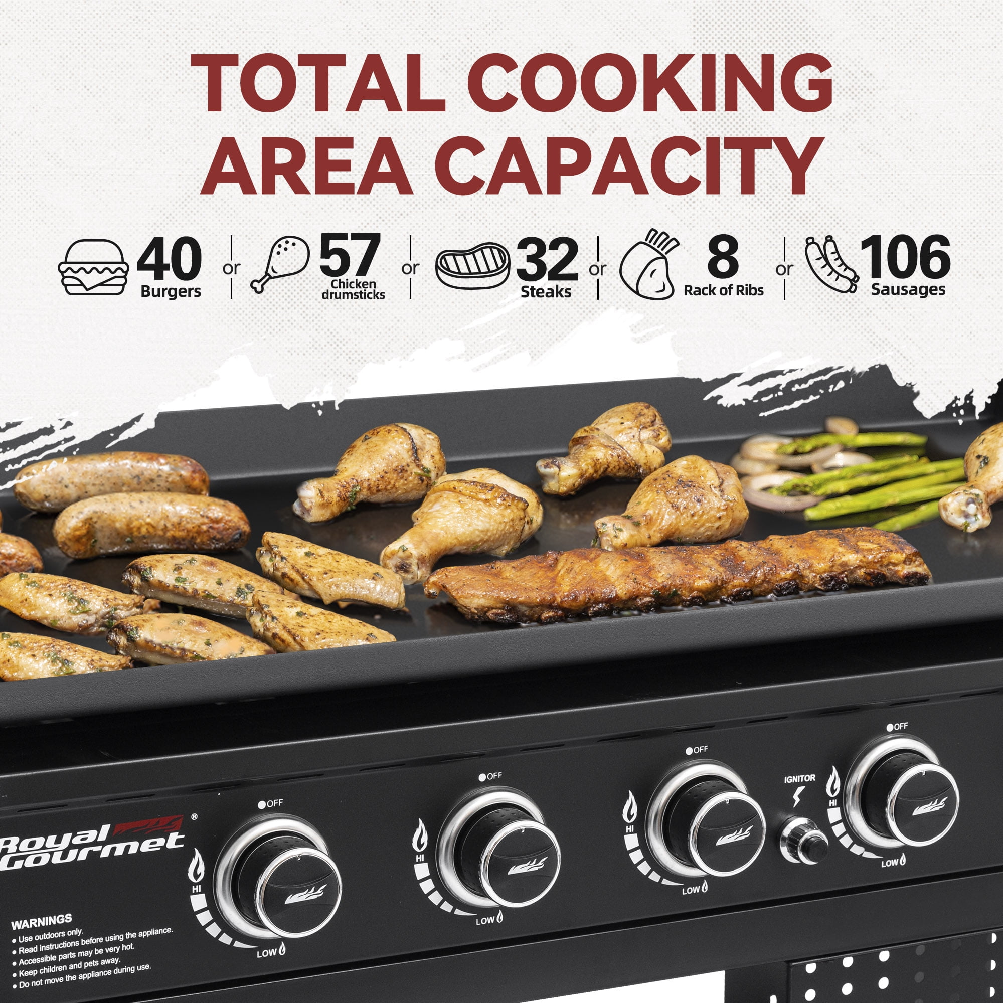Royal Gourmet 44-inch 6-Burner Flat Top Gas Grill Griddle with Foldable Side Shelves and Spice Rack (Black, 76.1 in x 24.6 in x 36.6 in) 8hhxq