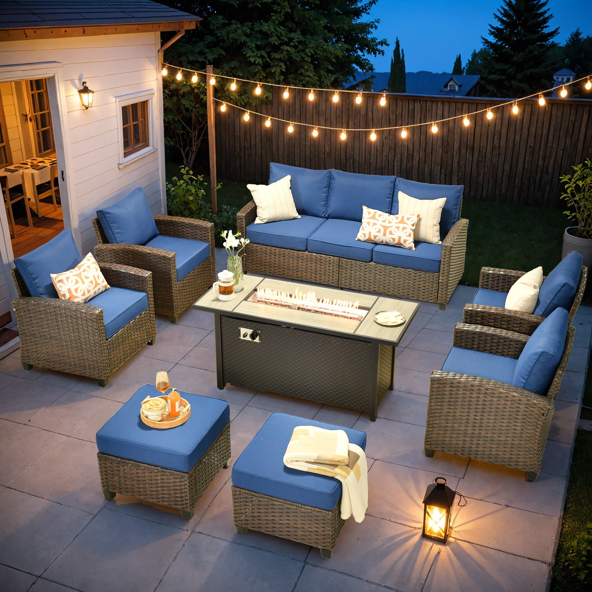 Ovios 54 Inch Propane Fire Pit Table, 50,000 BTU Outdoor Gas Fireplace with Lid and Lava Rocks (Black, 54 in) bfoc6 - Image 2