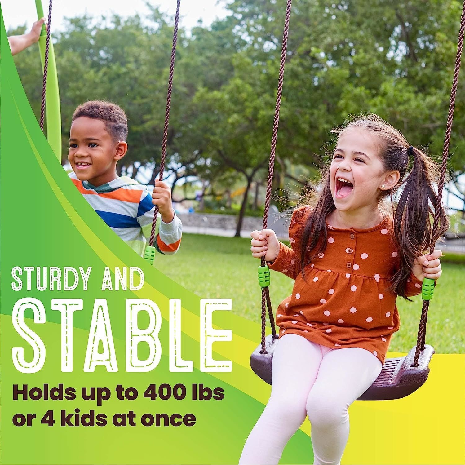 Swurfer Steel Triple A-Frame Swing Set with Slide and Multiple Swings (Green, 1 Set) 79nkz