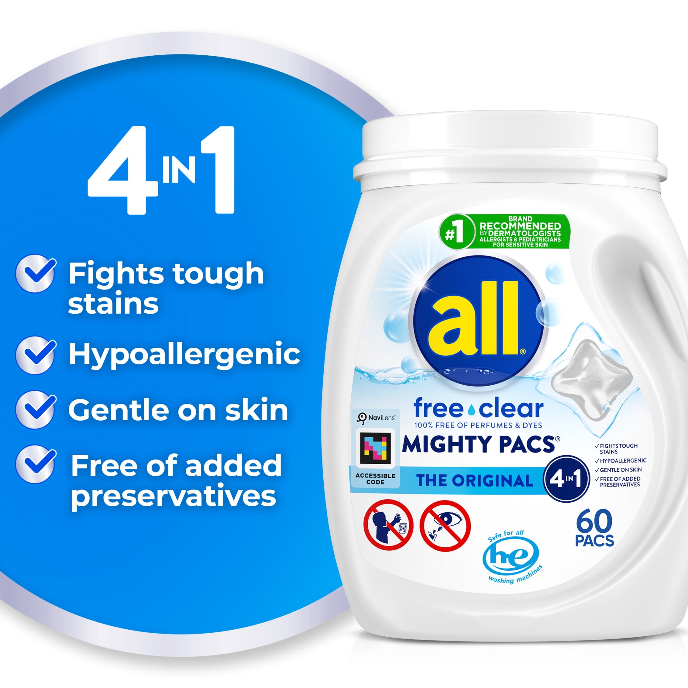 all Free Clear Mighty Pacs Laundry Detergent (Clear, 60 Count) nx7jr