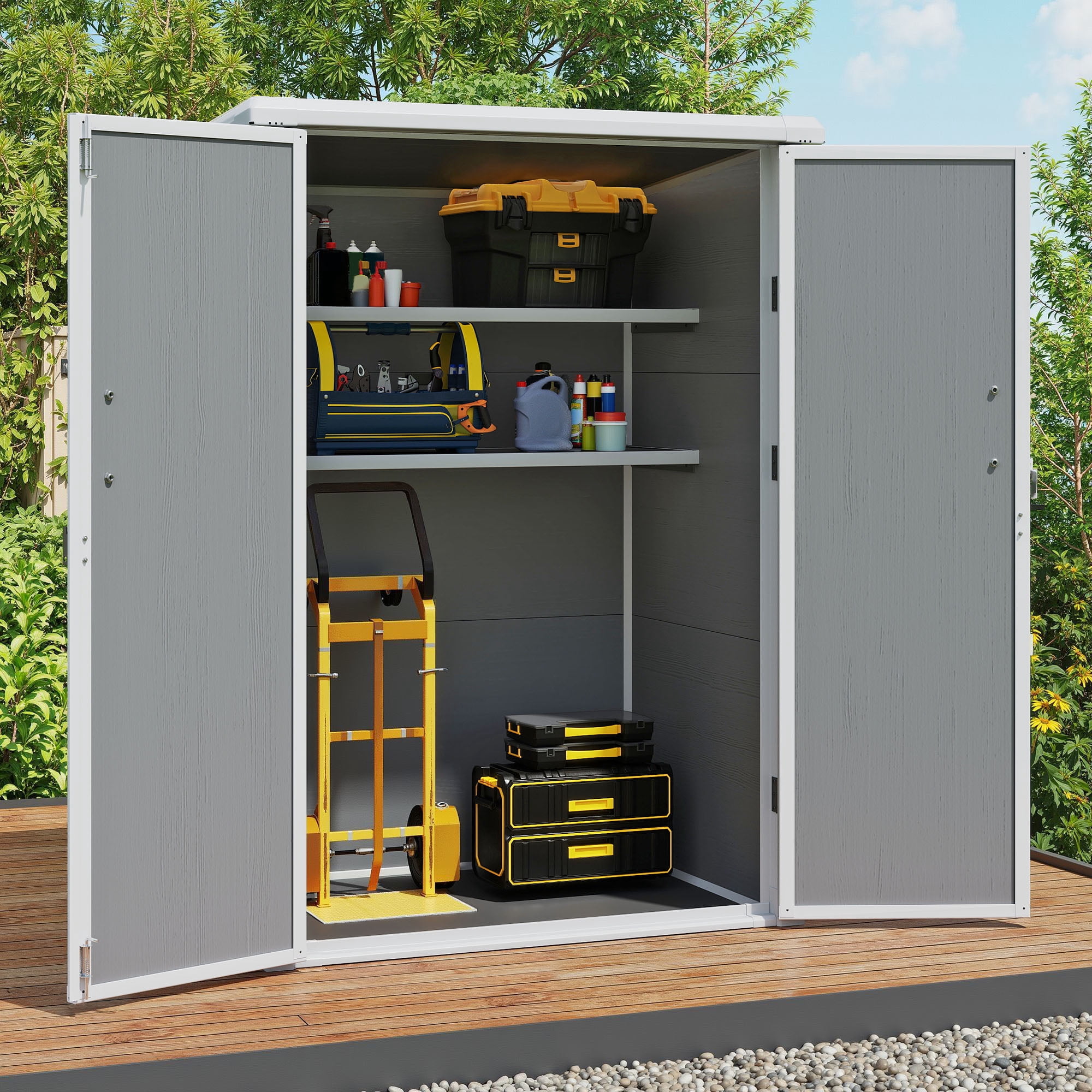 Uforic Outdoor Storage Shed, Weatherproof Tall Plastic Cabinet with Adjustable Shelves, Lockable (Gray, 60 cu. ft.) x9r2k