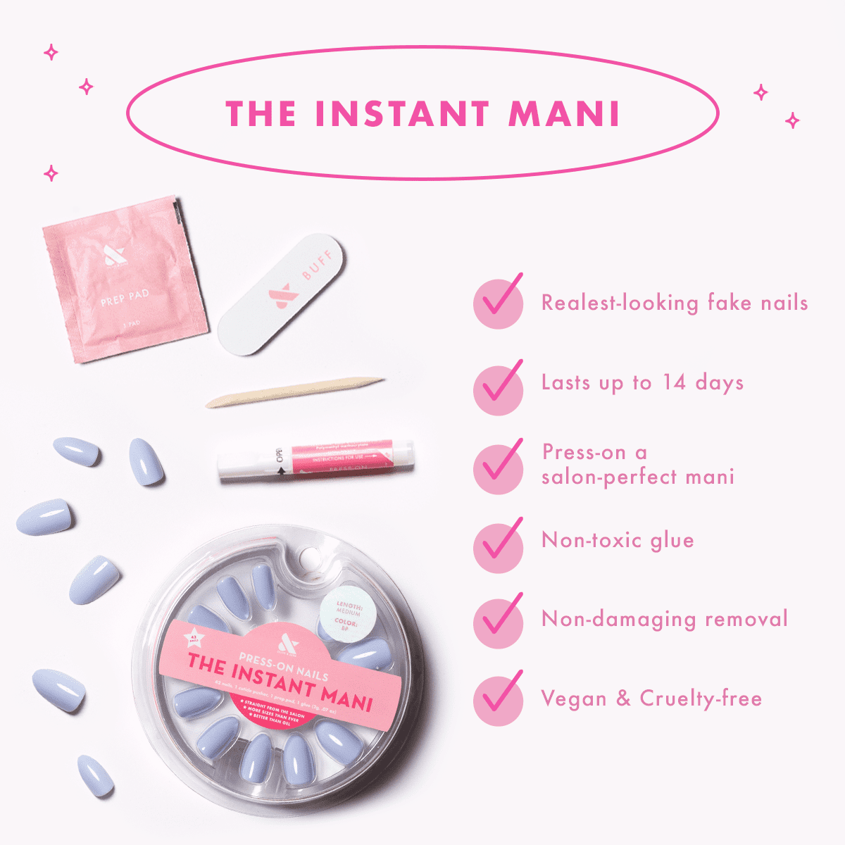 Olive & June Instant Mani Press-on Nails, Medium Almond Shape, Creepy Cobweb French (42 Pieces) 2kbck