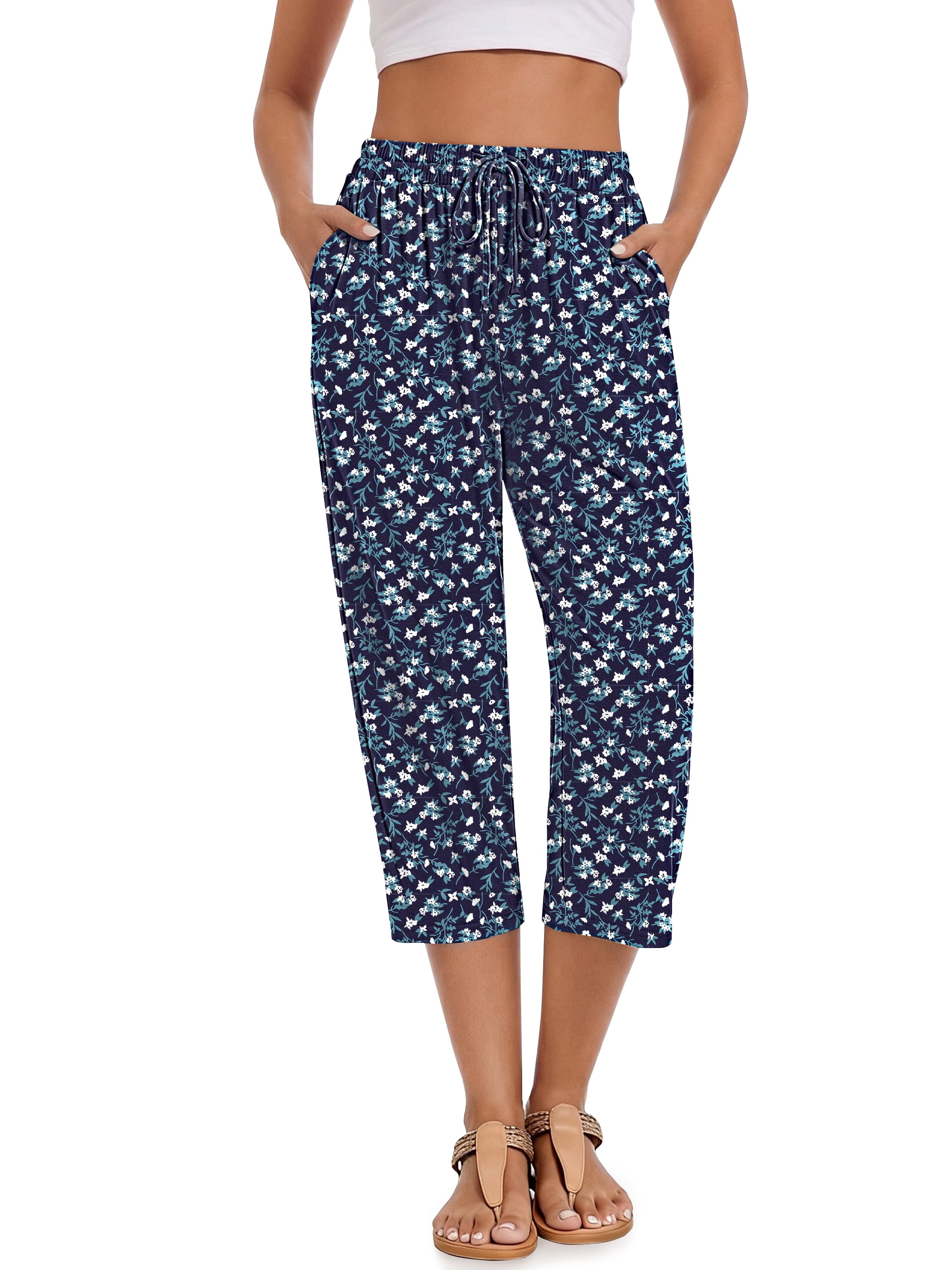 Fantaslook Womens Capri Pants Drawstring Palazzo Trousers with Pockets (Black, L) g6k8w