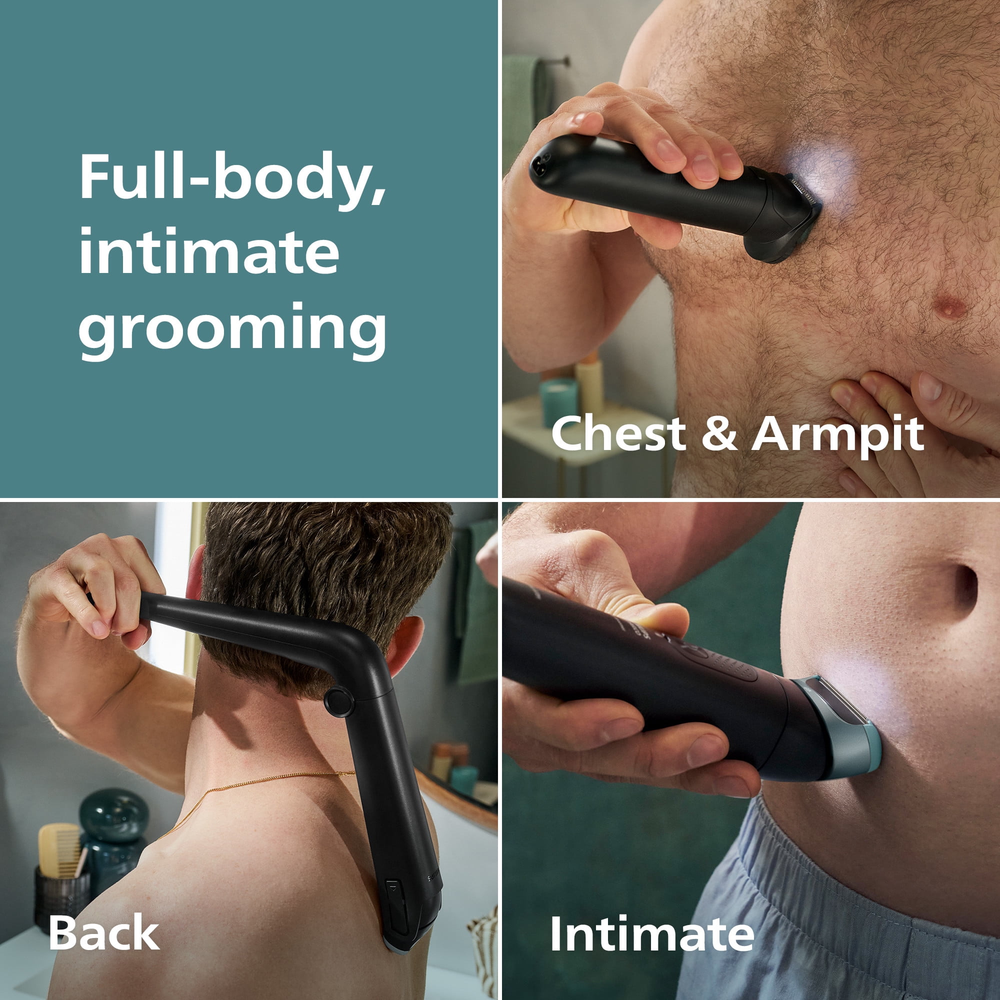 Philips Norelco Body Groomer 9000 Series, Full Body Hair Trimmer and Intimate Shaver System with UV Sanitizer and Back Attachment (Black, 11 Length Settings) szom3