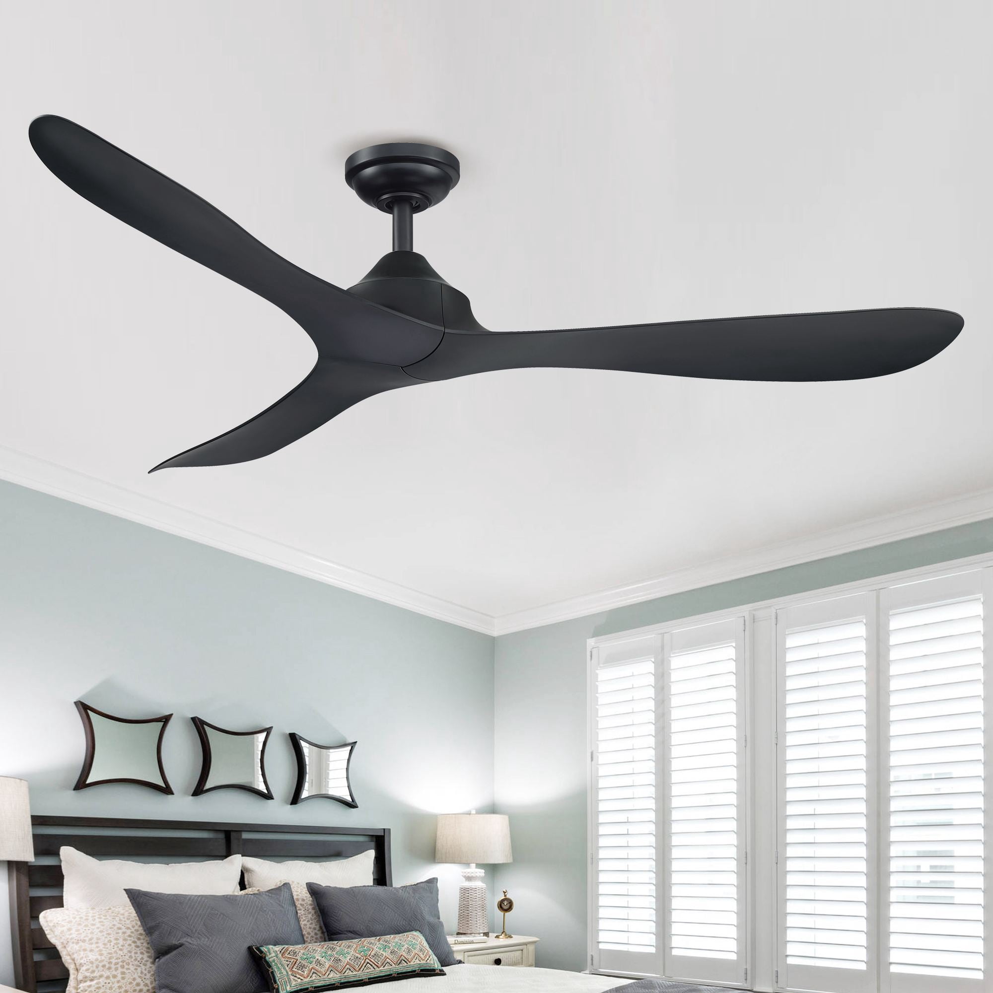 Parrot Uncle 56 in Modern Propeller Ceiling Fan, Industrial Indoor Ceiling Fan with Remote Control (Black, 56 in) r0h6d