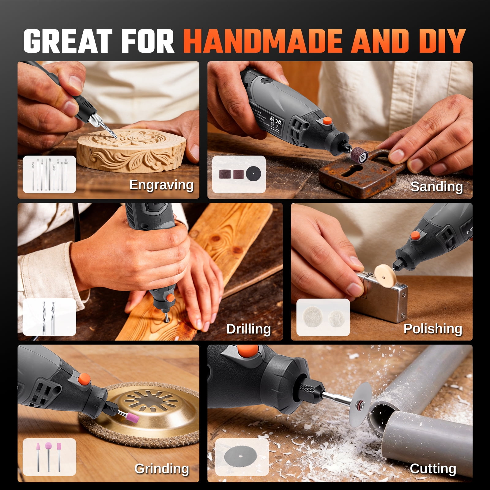 SPBTAR Rotary Tool Kit, 160W Corded Electric Drill Set with 160 Accessories and Flex Shaft (Black, 160-Piece Set) oope7