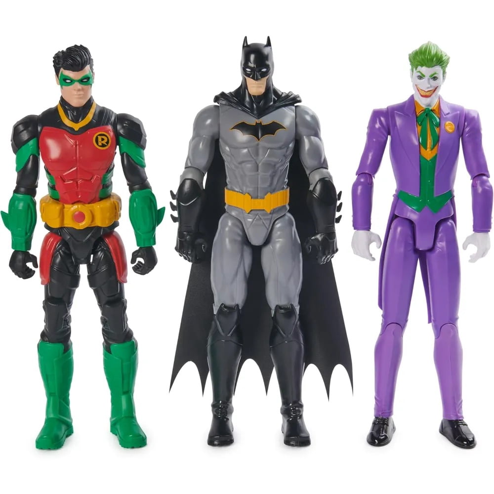 DC Comics Batman, Robin, and The Joker Action Figure Set (12 in, 3-Pack) w8jfw