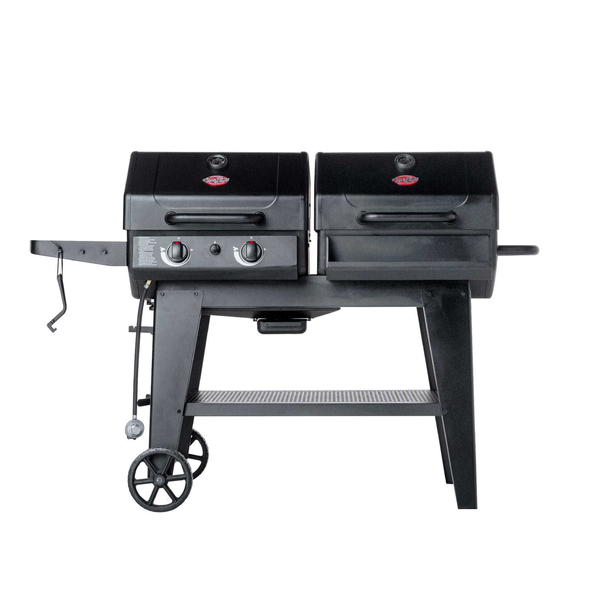 Char-Griller Flex Fuel Plus Gas and Charcoal Grill, Griddle and Smoker (Black, 1260 sq in) 2h6kx