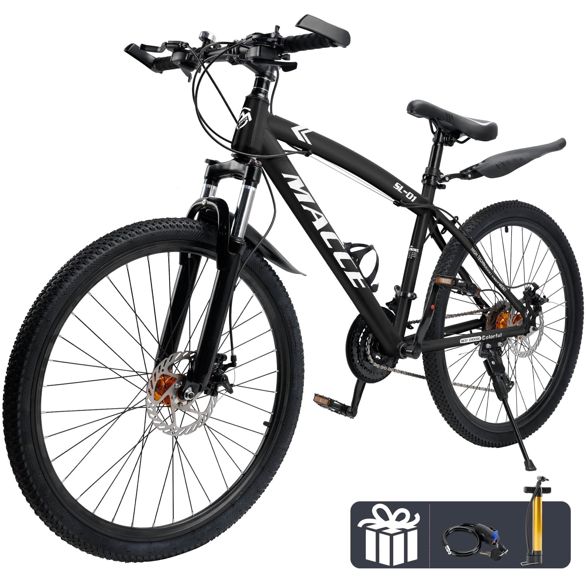 Bruce & Shark Mountain Bike 27 Speed Hardtail with Front Suspension (Black, 27.5 in) gw4lw