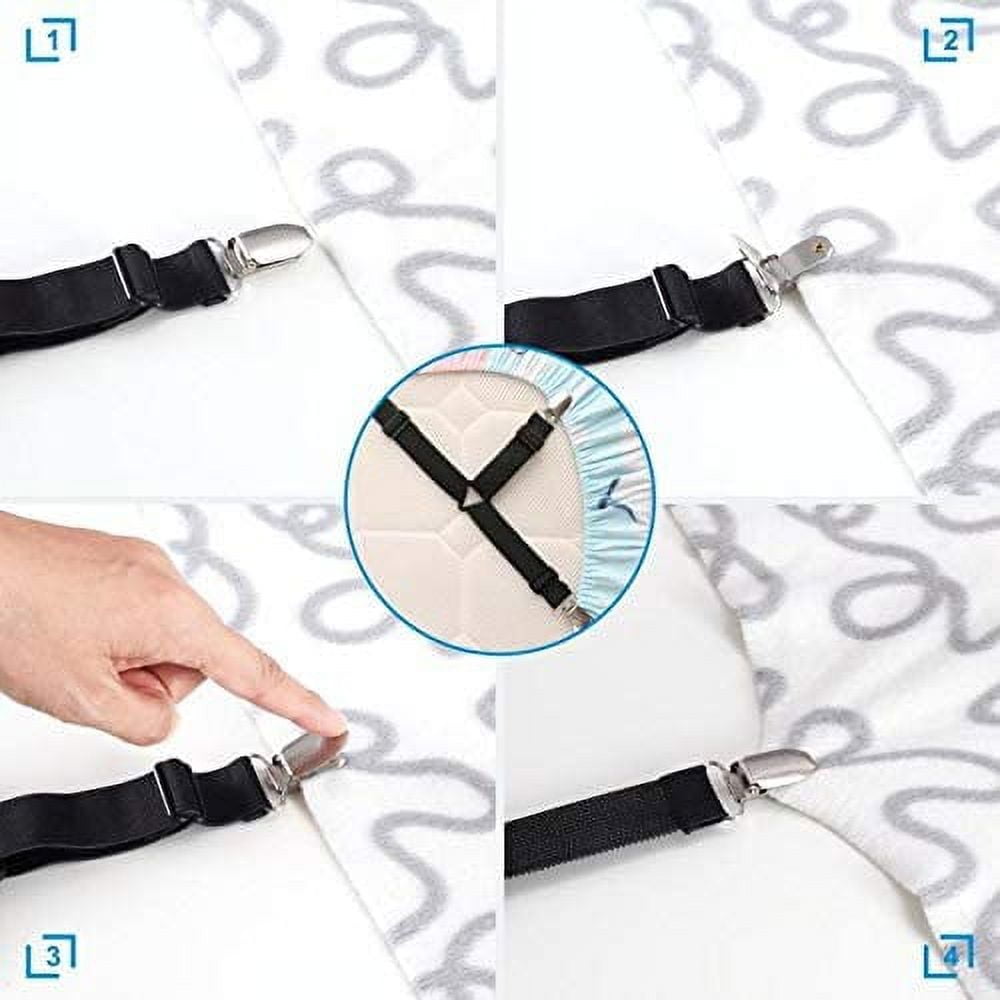 COWIN Adjustable Bed Sheet Holder Straps, Triangle Non-Slip Elastic Mattress Corner Clips (Set of 4, 7 in to 18.7 in) z07kz