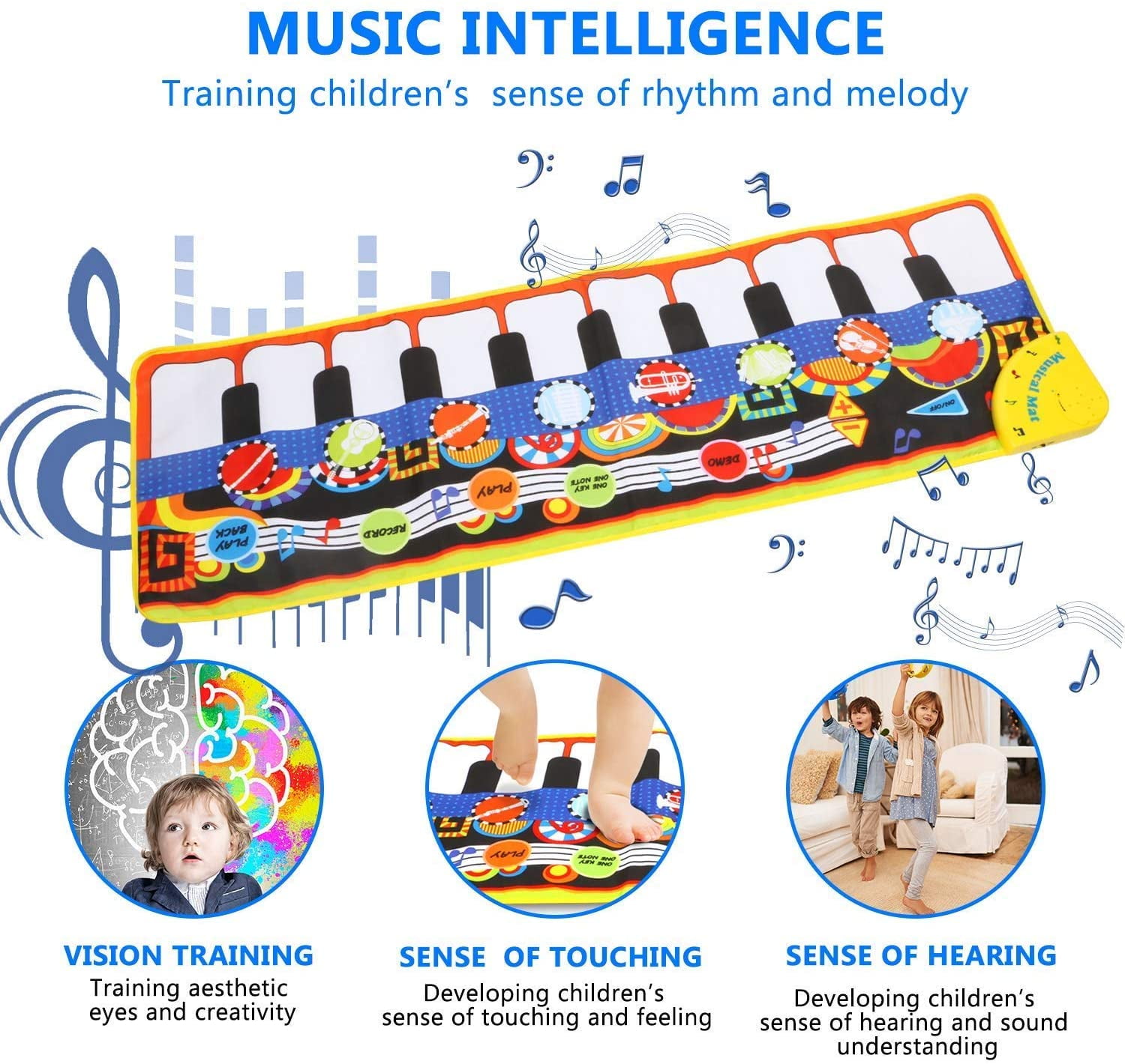 Somnr Piano Play Music Mat for Kids, Interactive Floor Keyboard with 8 Musical Instruments (43 in x 14 in) 0qx8n