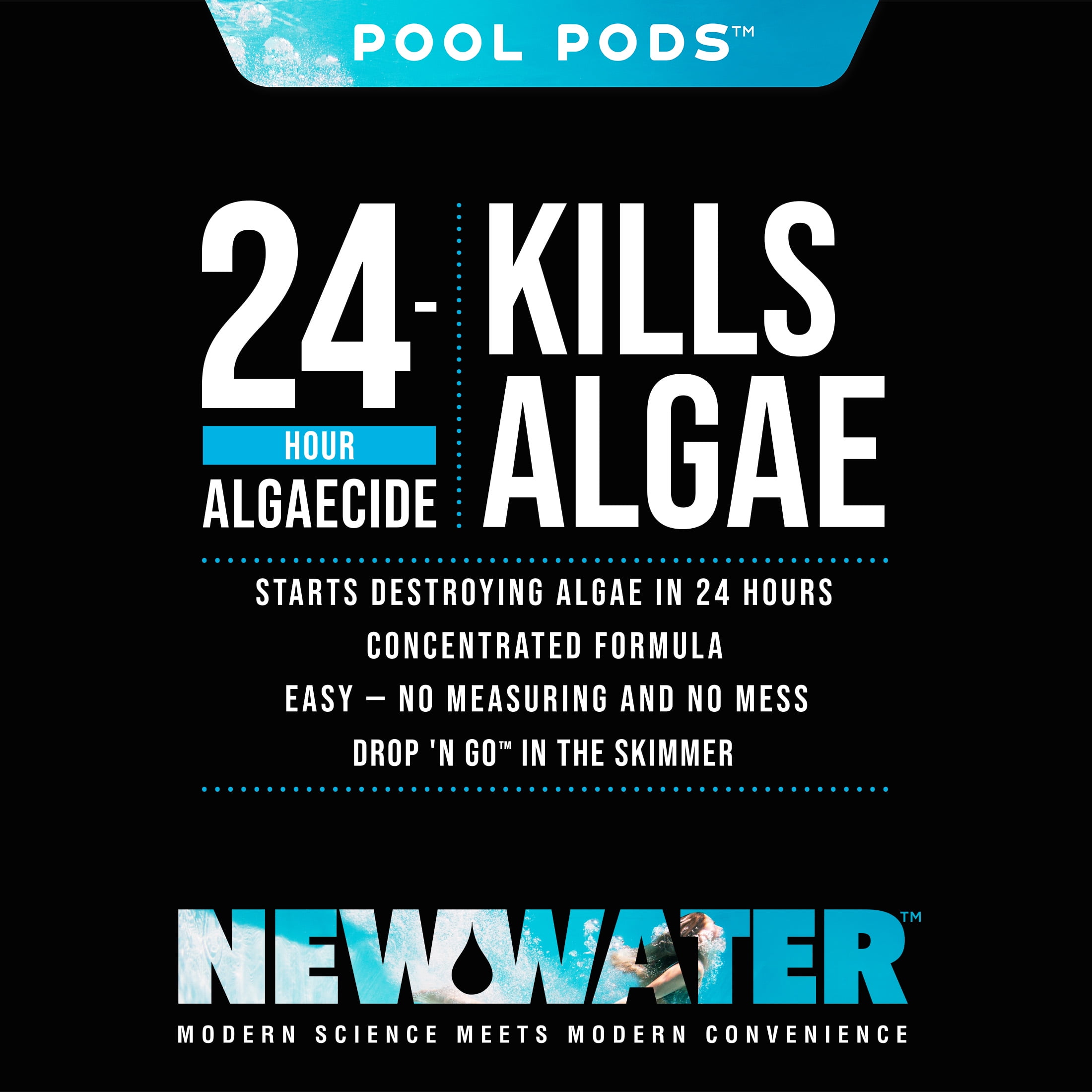 New Water Algaecide Pool Pods Dry Concentrated Algae Control (2-Pack, 12 oz) 2azji