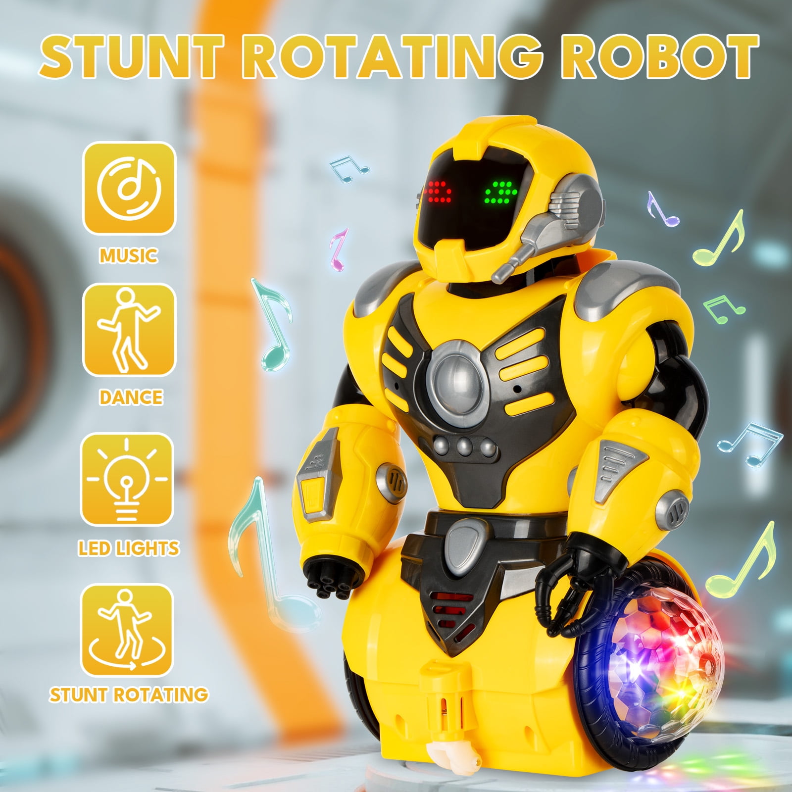 DAMMYTY Intelligent Electronic Robot Toy, Walking Dancing Spinning Interactive Playtime (Yellow, 8 in) 0gc93