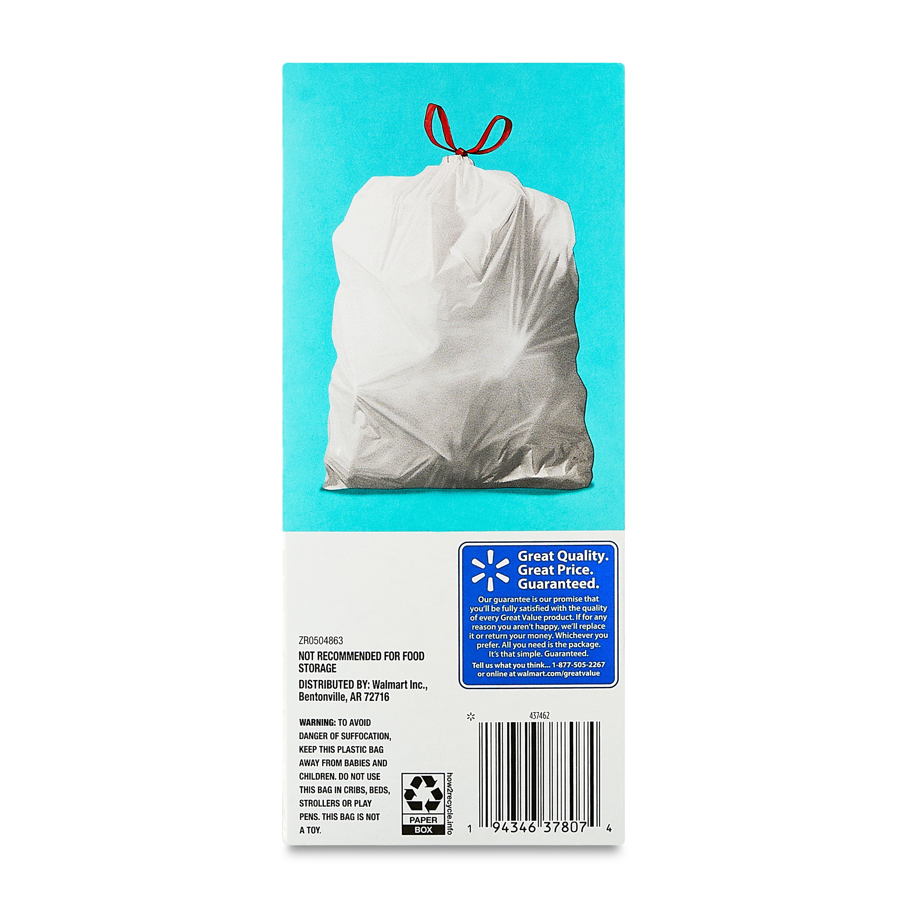 Great Value Medium Trash Drawstring Bags (White, 8 Gallon, 40 Count) npnk2